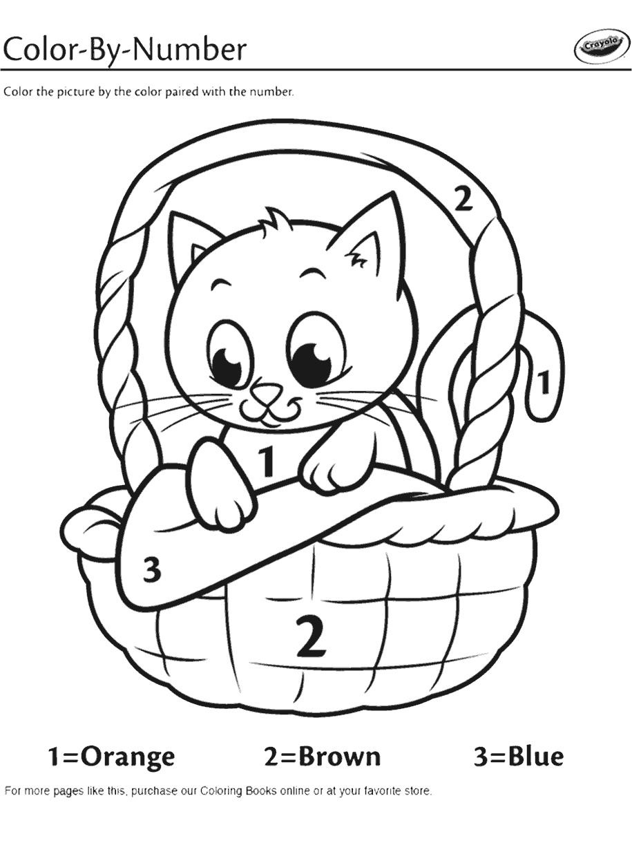 Kitten In A Basket Color By Number Free Printable Coloring Page