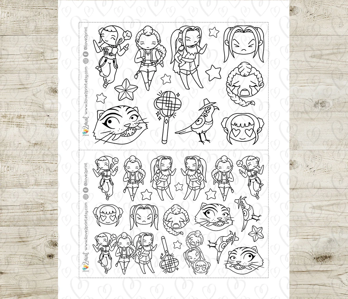 kpop demon huters coloring pages as stickers