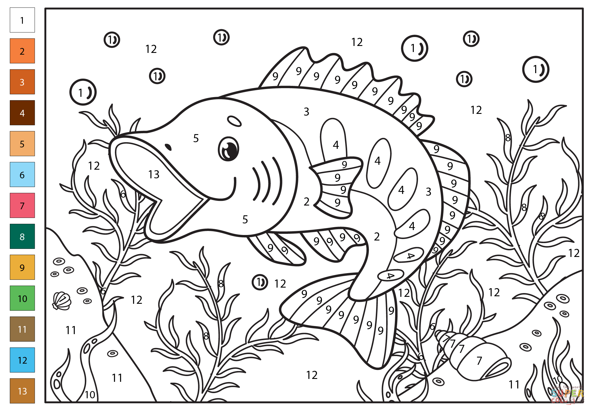 Largemouth Bass Color By Number Coloring Page Free Printable