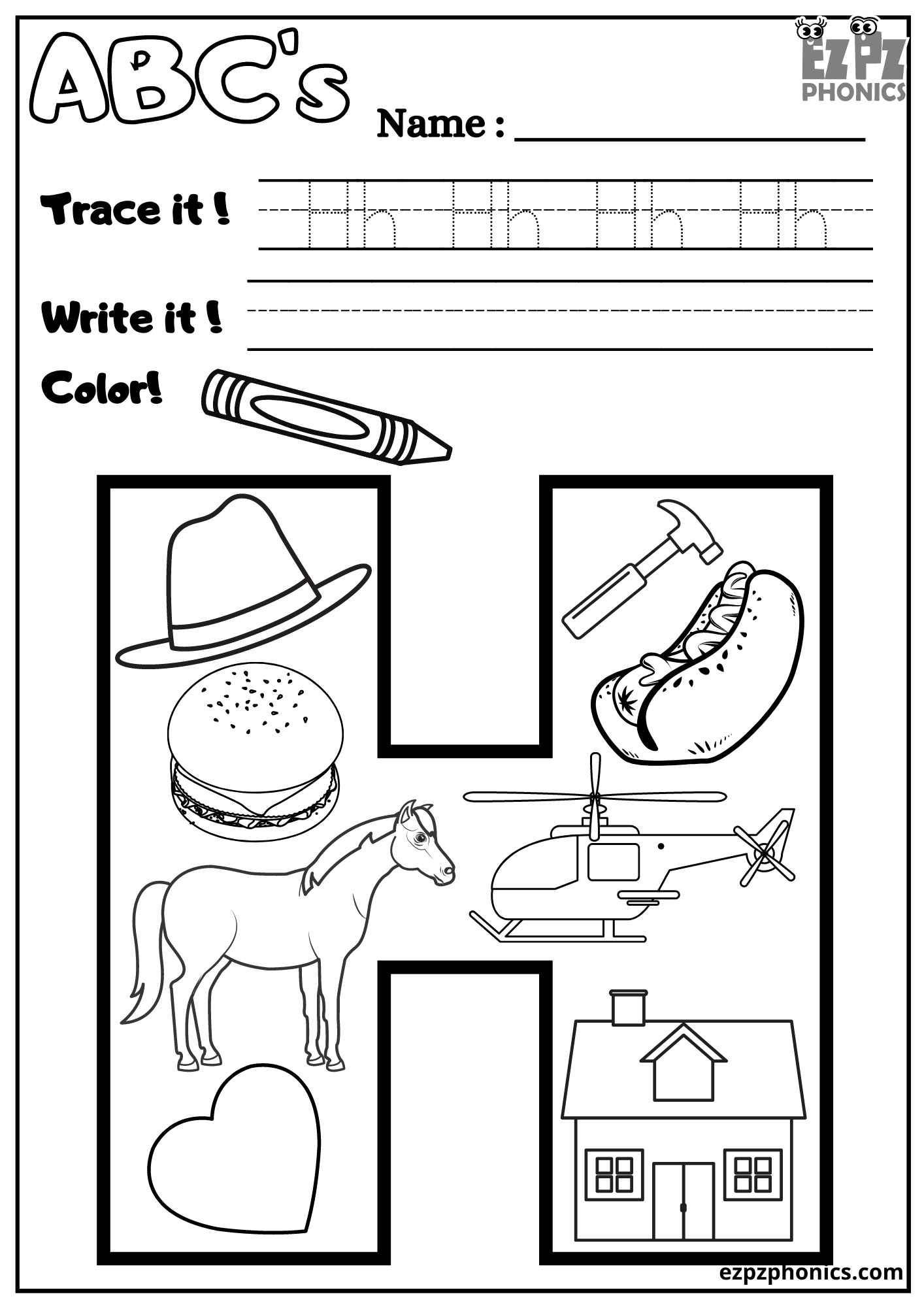 letter h coloring pages