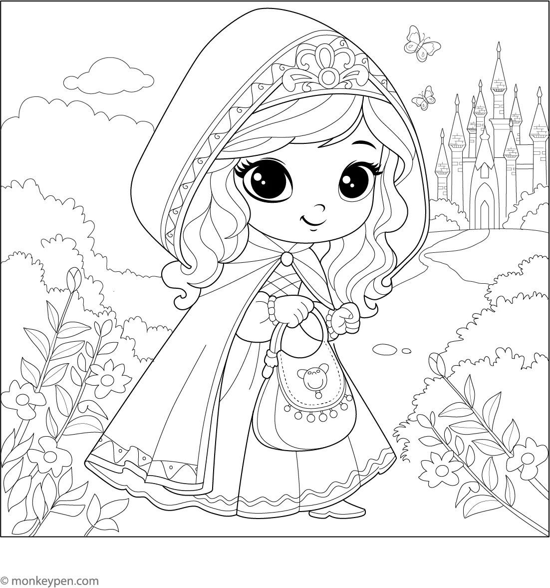 Little Princess In Garden Free Coloring Pages