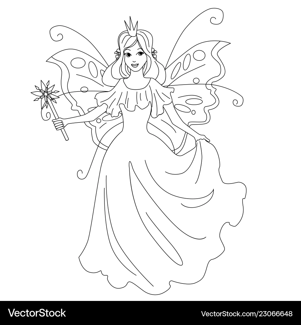 Magical Fairy Princess Coloring Page Royalty Free Vector VectorStock