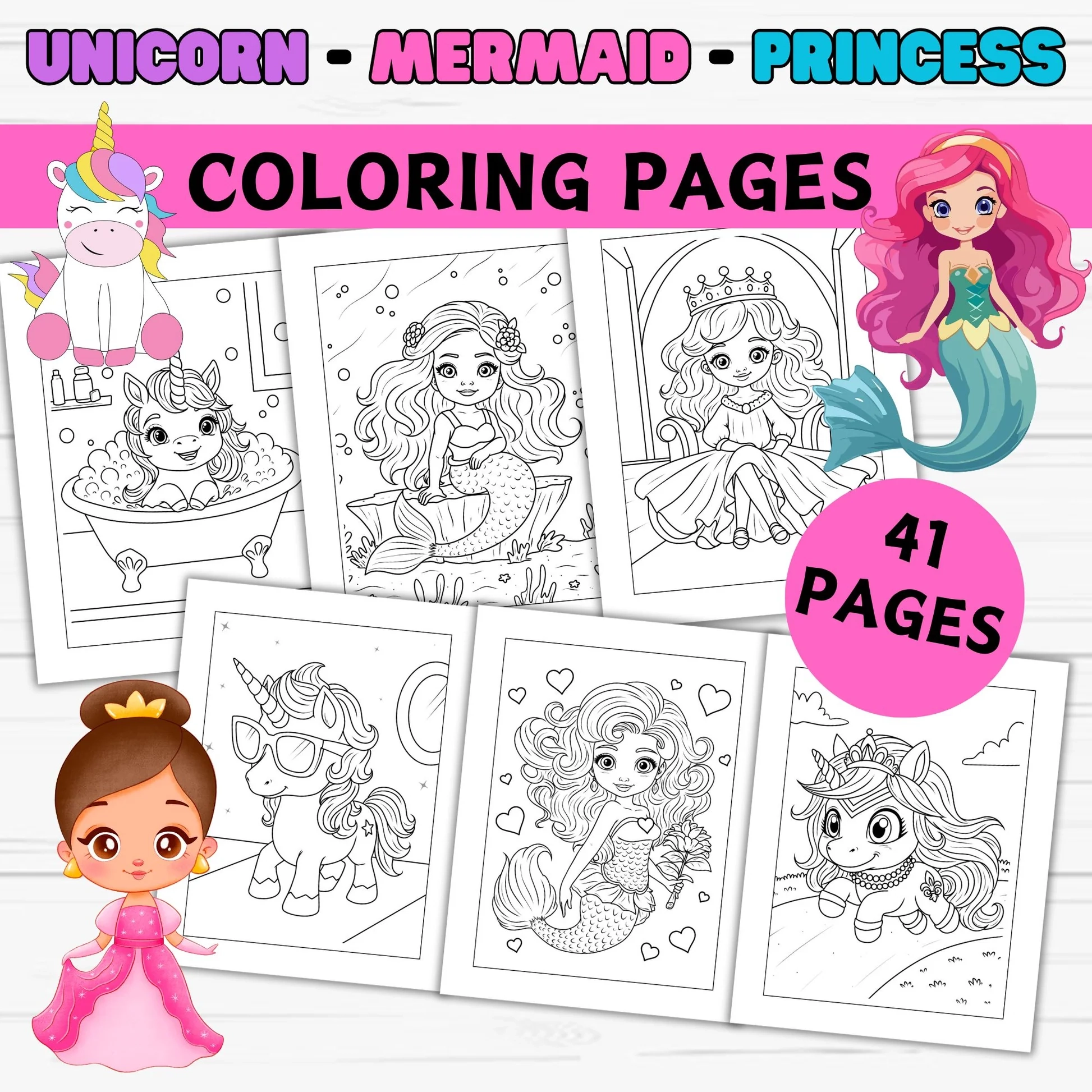 Magical Unicorn Princess Mermaid Coloring Pages Set For Kids Printab Girly Girl Tutus Magical Unicorn Princess Mermaid Coloring Pages Set For Kids Printab Girly Girl Tutus