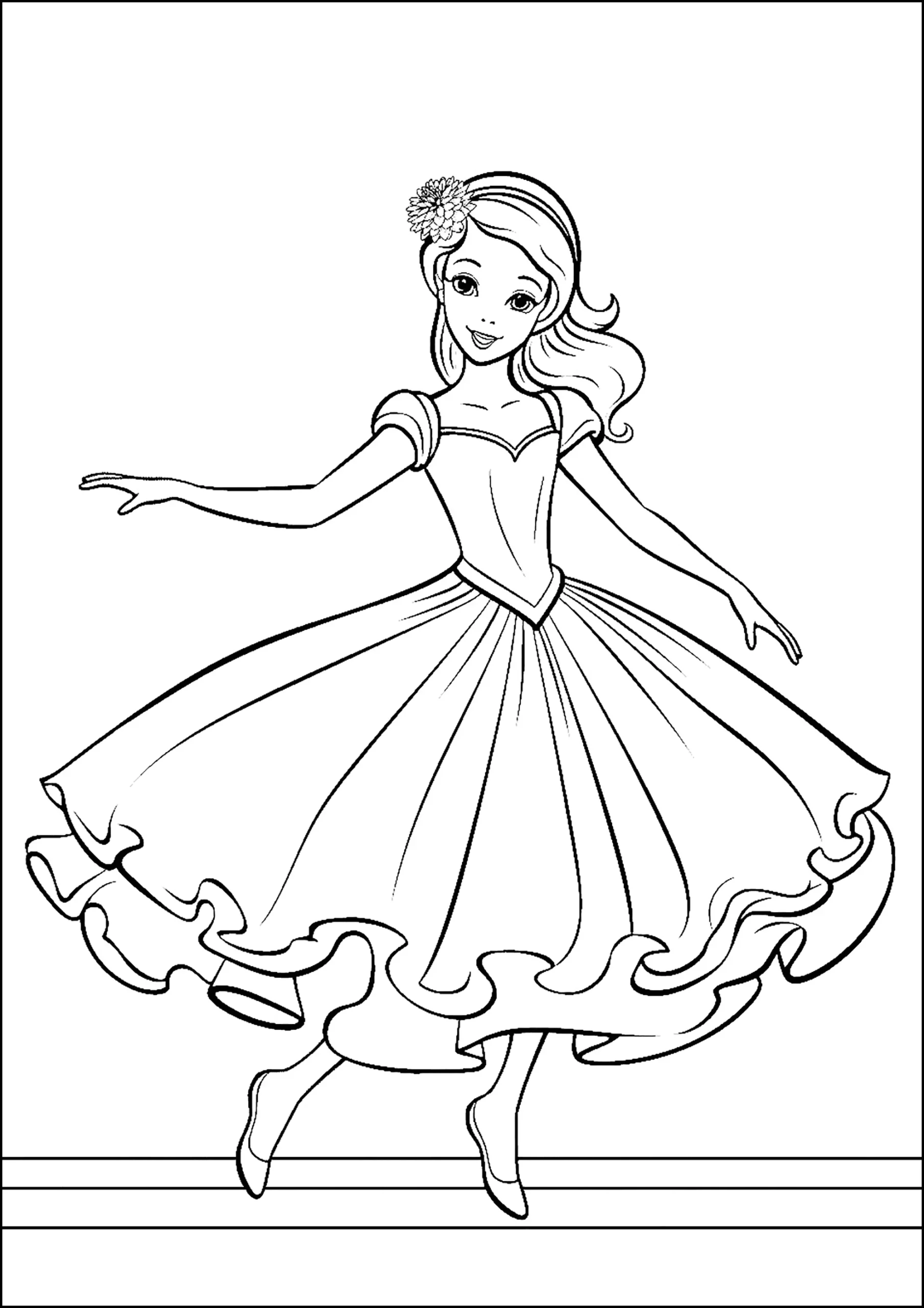 Magnificent Ballerina Dancer In A Large Dress Ballerinas Coloring Pages