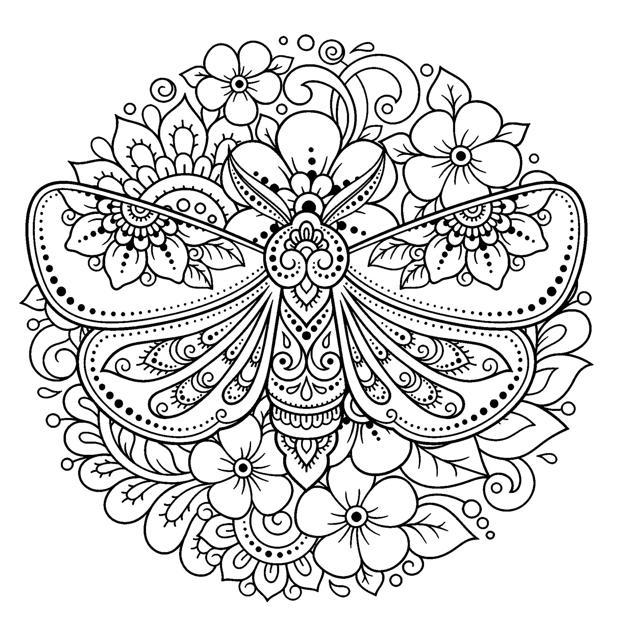 Mandala De Flores Con Polilla Mandalas Coloring Pages For Adults