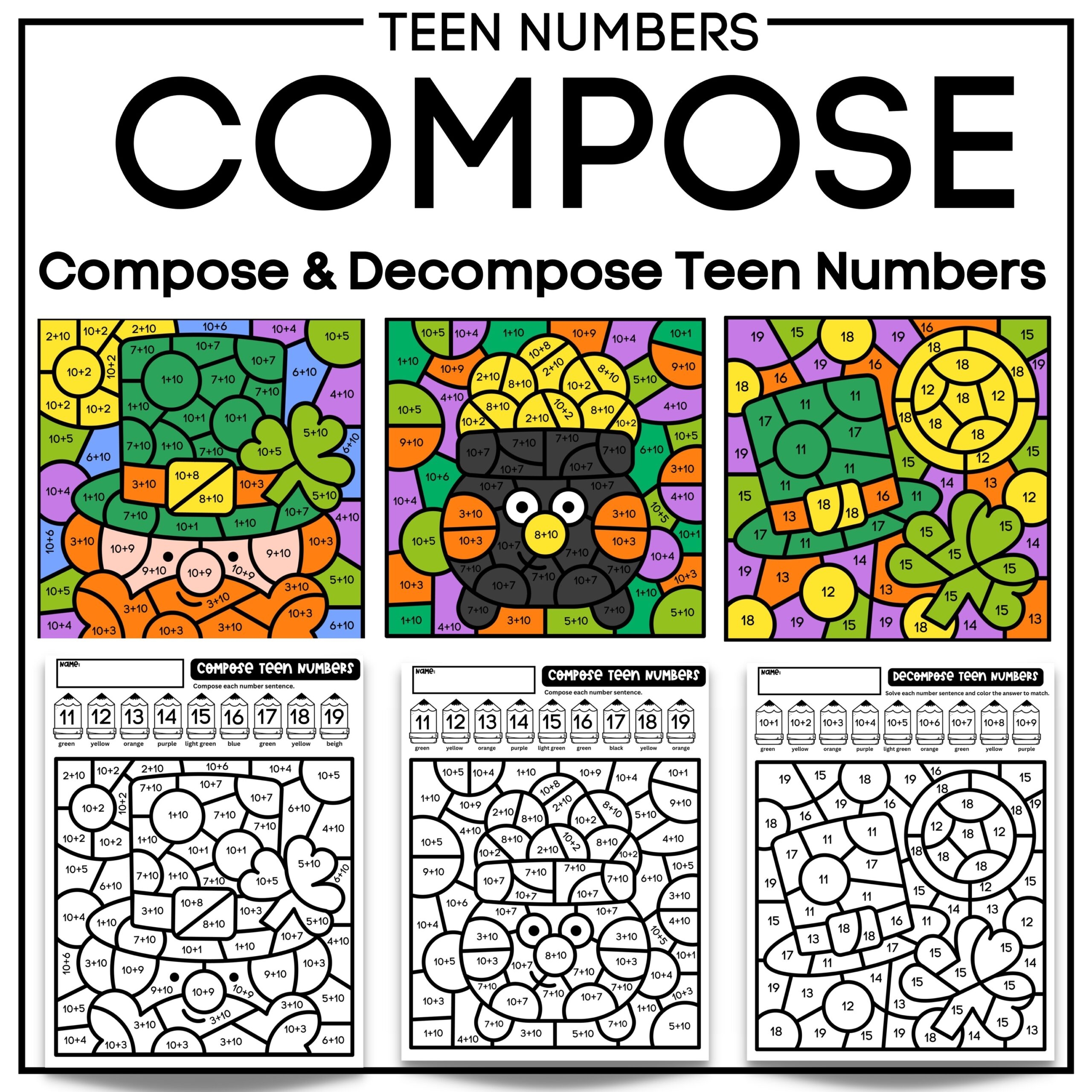 March Math Teen Numbers No Prep Color by Number Coloring Activities Classful March Math Teen Numbers No Prep Color by Number Coloring Activities Classful