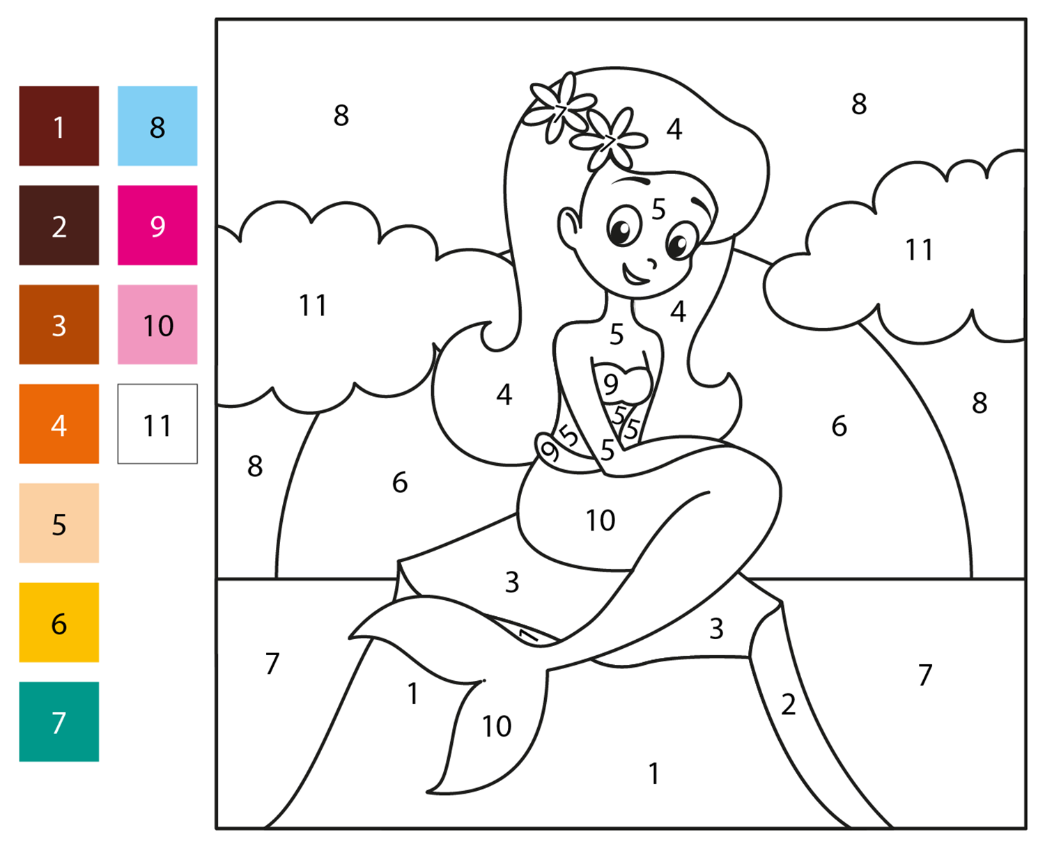 Mermaid Color By Number Coloring Page Free Printable