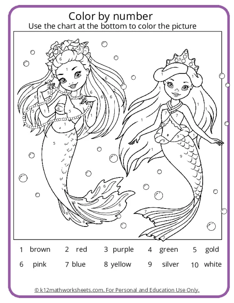 Mermaid Color By Number Pages