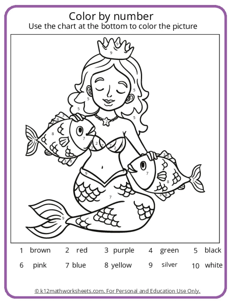 Mermaid Color By Number Pages