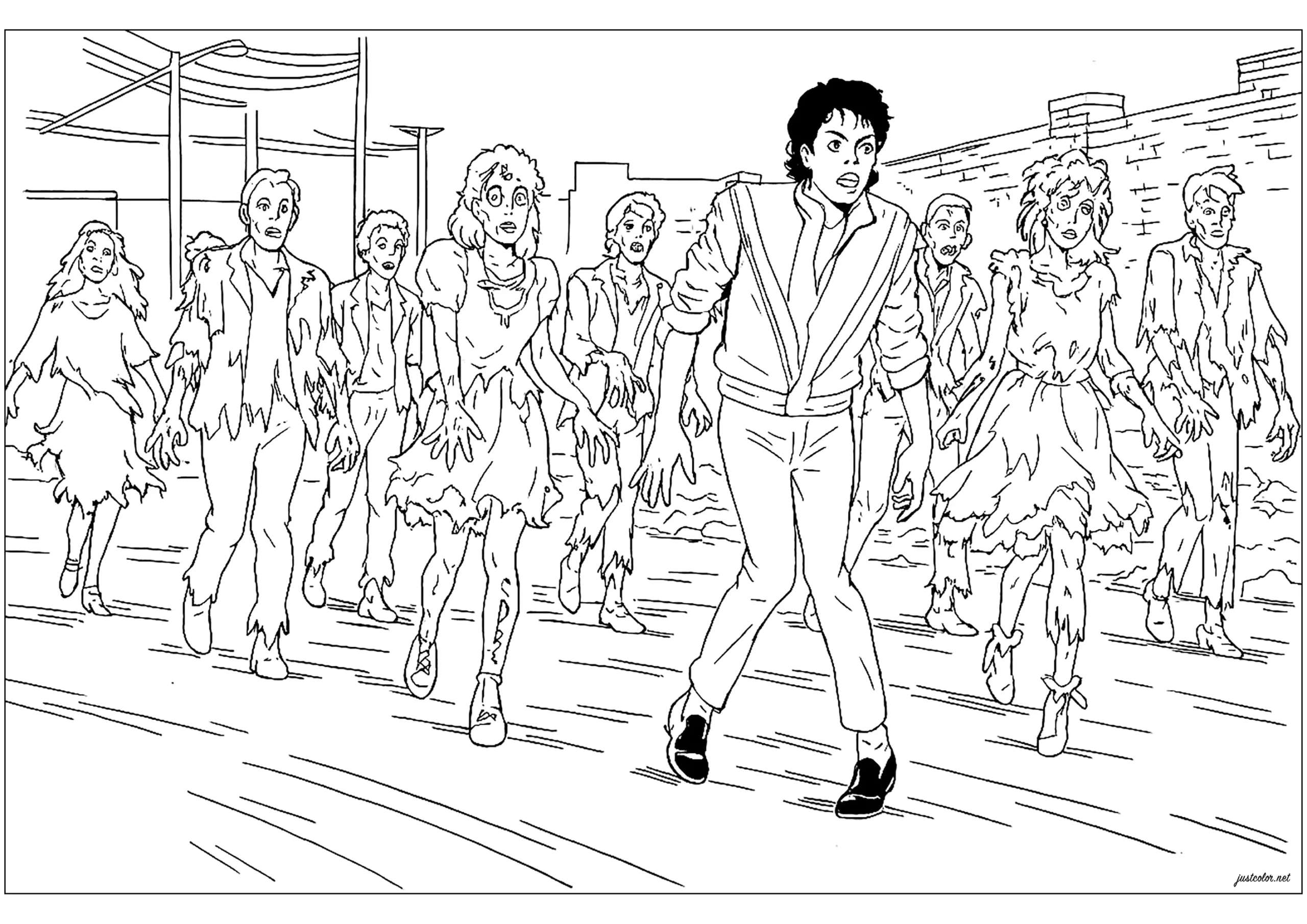 Michael Jackson And Zombies In The Legendary Thriller Video Clip Famous Singers Coloring Pages Michael Jackson And Zombies In The Legendary Thriller Video Clip Famous Singers Coloring Pages