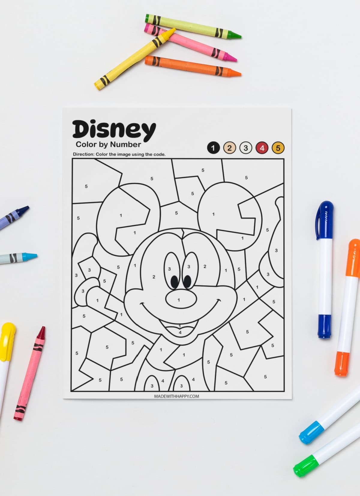 mickey mouse color by number