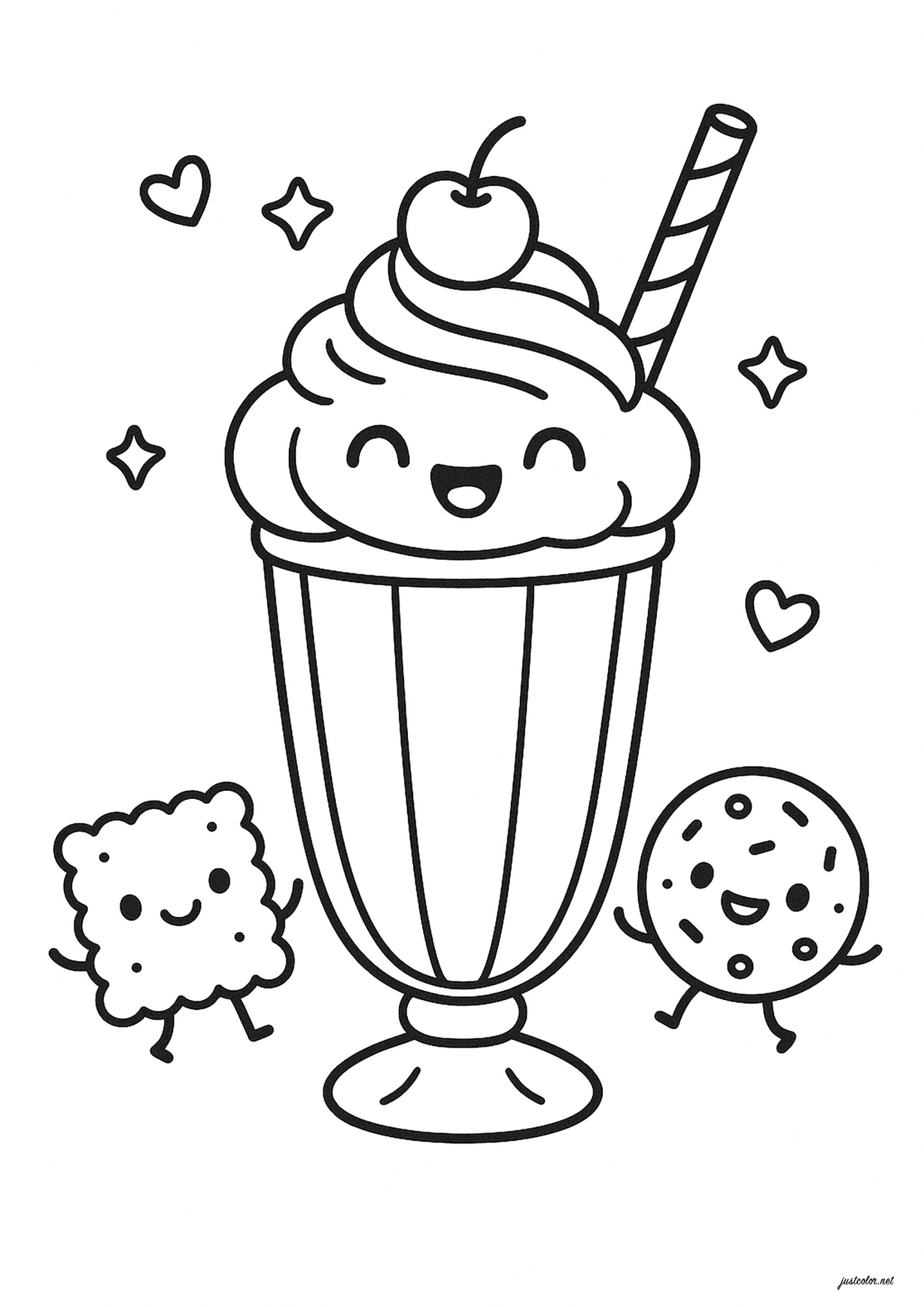 Milk Shake And Cakes Kawaii Coloring Pages