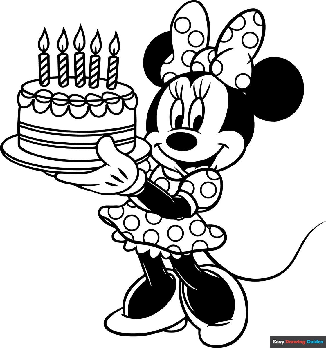 Minnie Mouse Holding A Cake Coloring Page Easy Drawing Guides