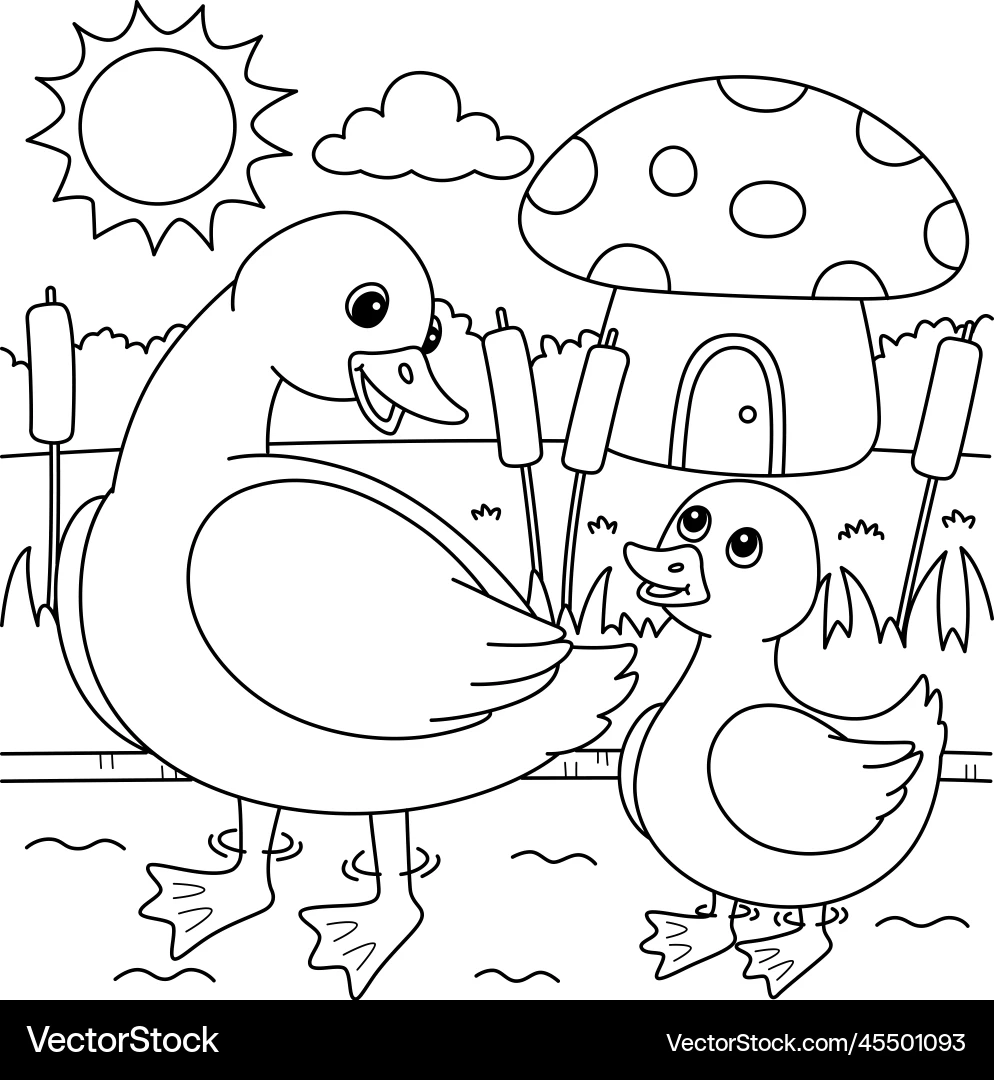 Mother Duck And Duckling Coloring Page Royalty Free Vector VectorStock