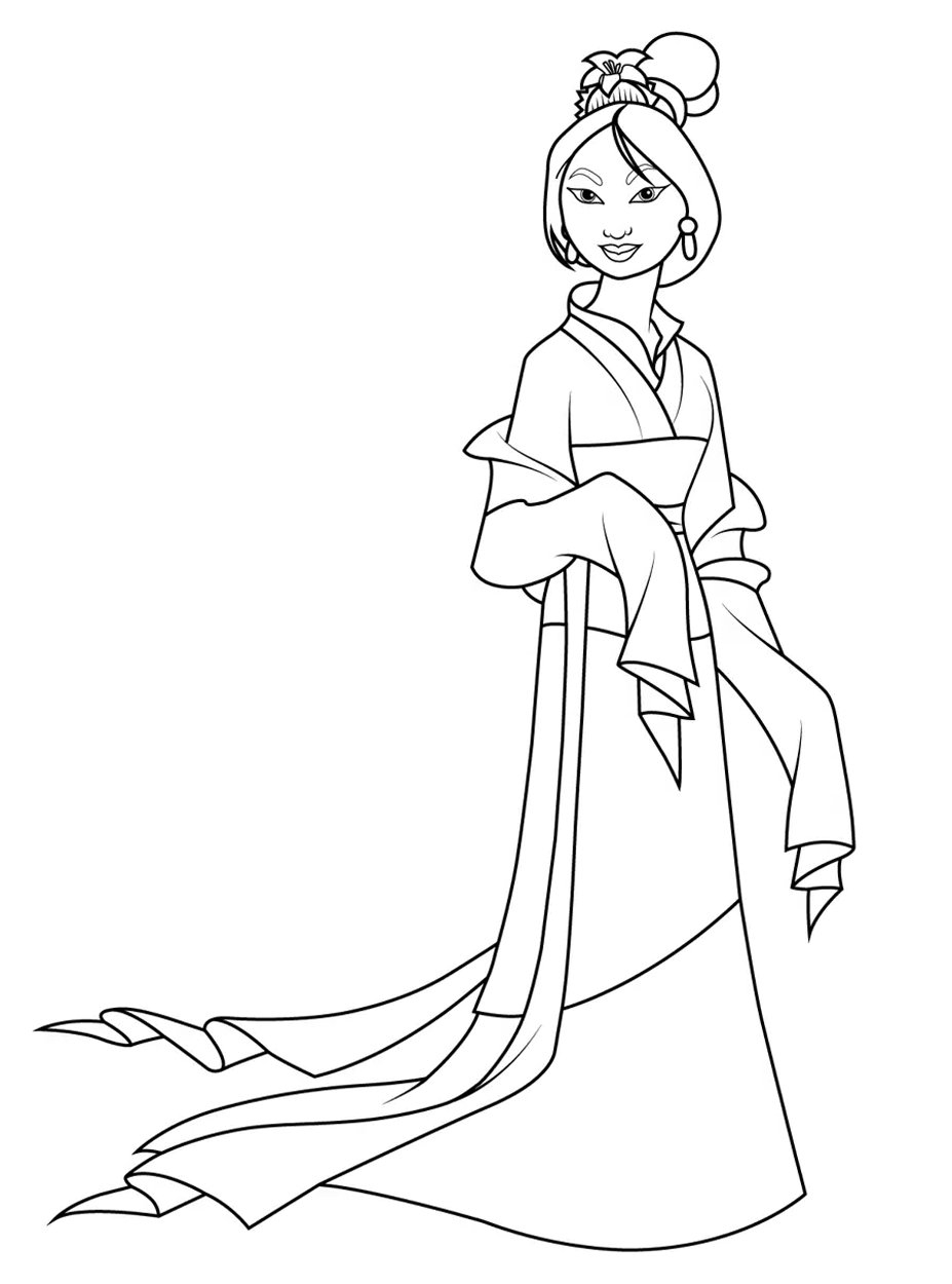Mulan In Traditional Dress Mulan Coloring Pages