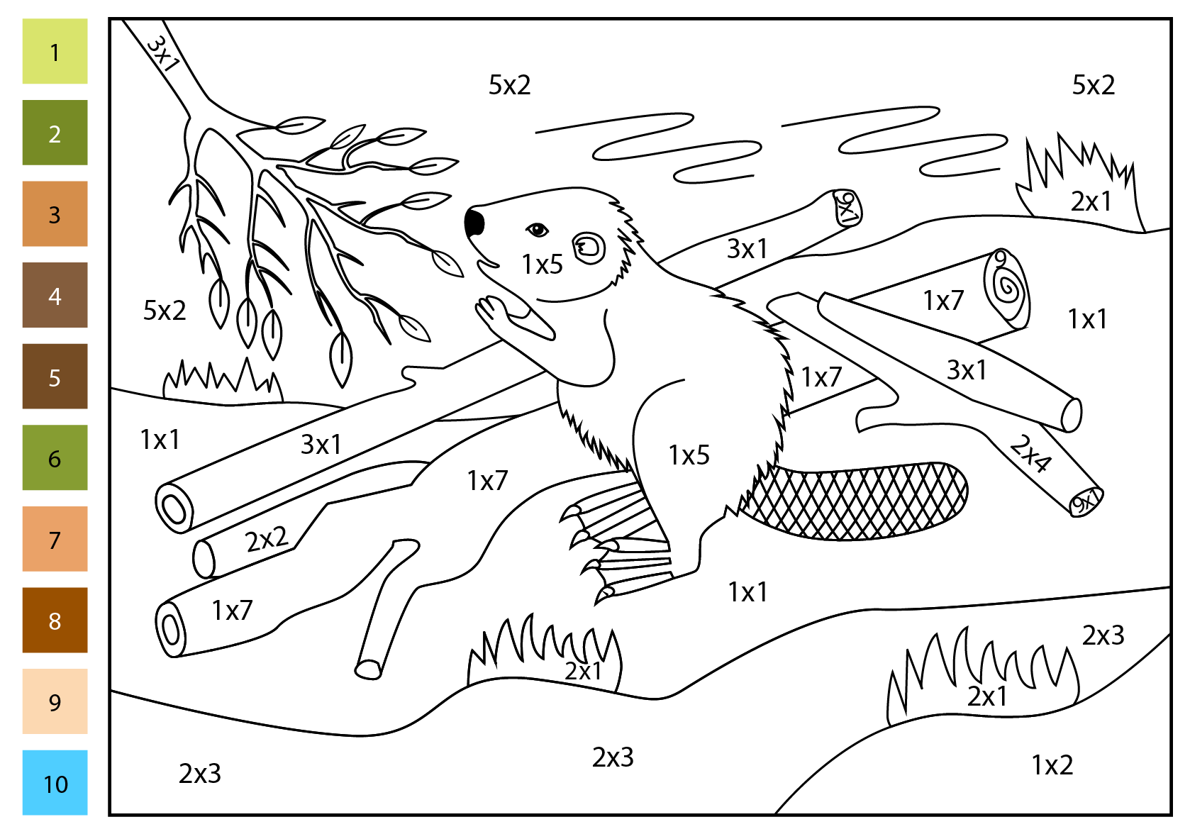 Multiplication Color By Number Beaver Coloring Page Free Printable
