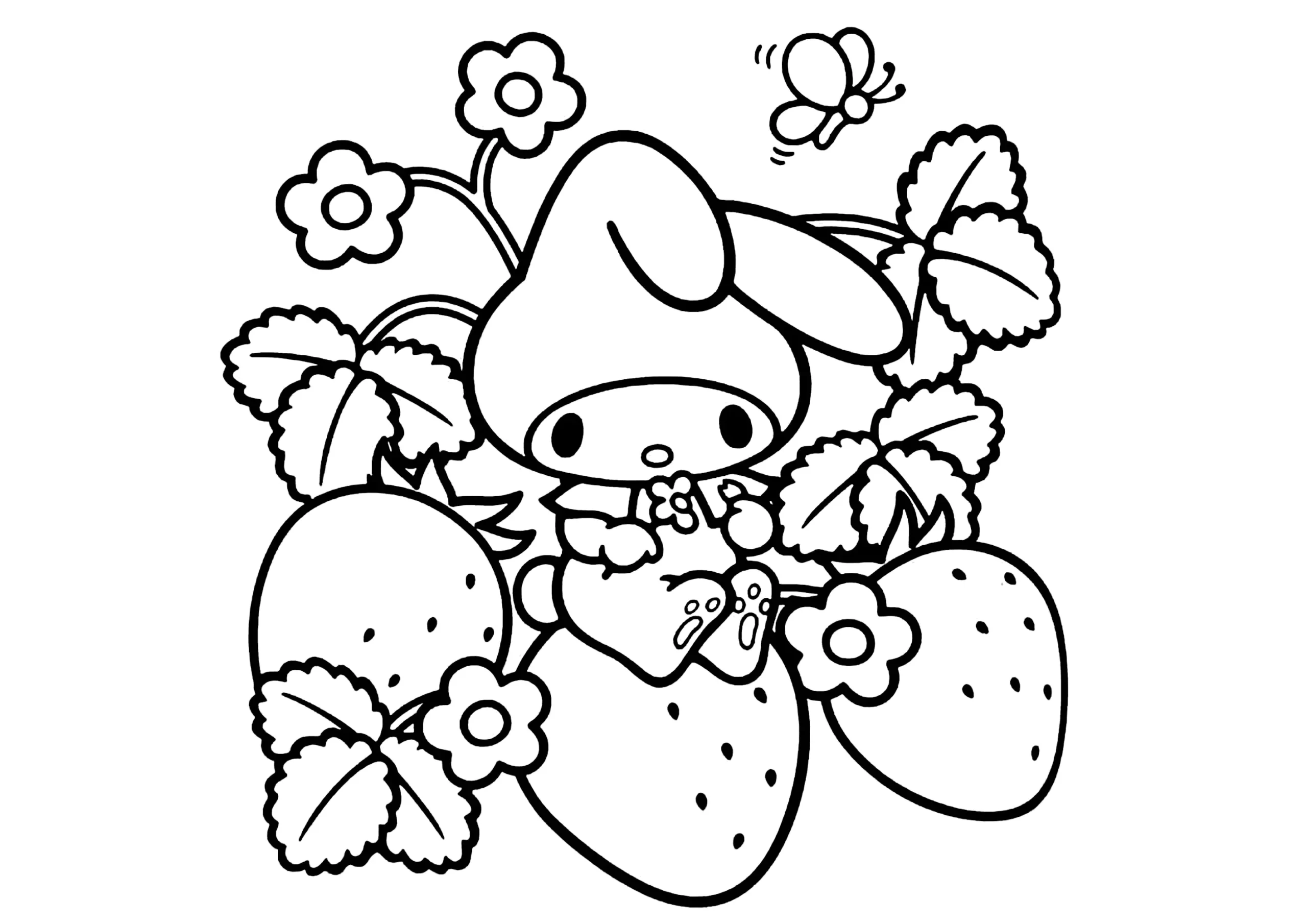 My Melody And Pretty Strawberries Sanrio Coloring Pages