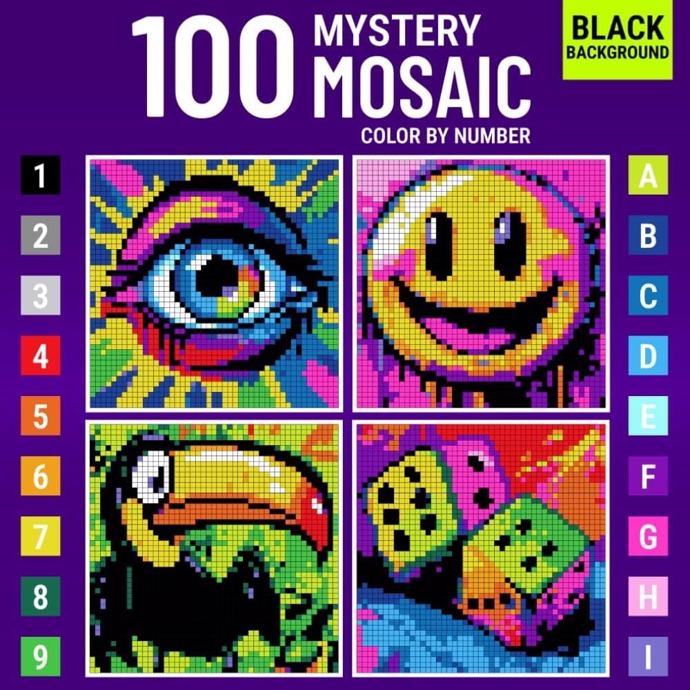 Mystery Mosaic Color By Number For Adults Vibrant Color Quest A Fun Pixel Art Coloring Book Full Of Challenges To Reveal Hidden Square Images For Stress Relief Creativity And Relaxation Starling Celeste 