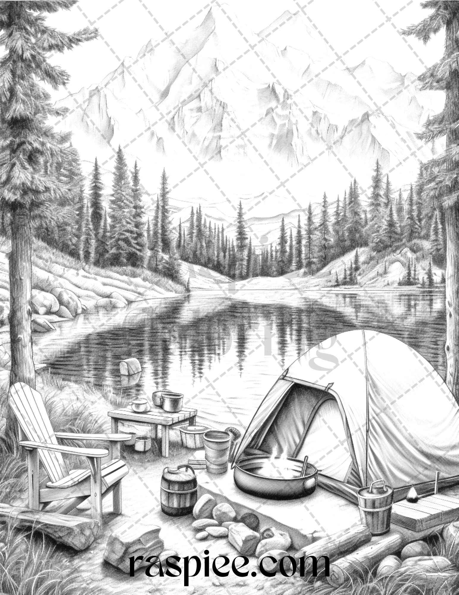 Nature Camping Grayscale Coloring Pages Printable Relaxing Outdoor Sc RASPIEE Nature Camping Grayscale Coloring Pages Printable Relaxing Outdoor Sc RASPIEE
