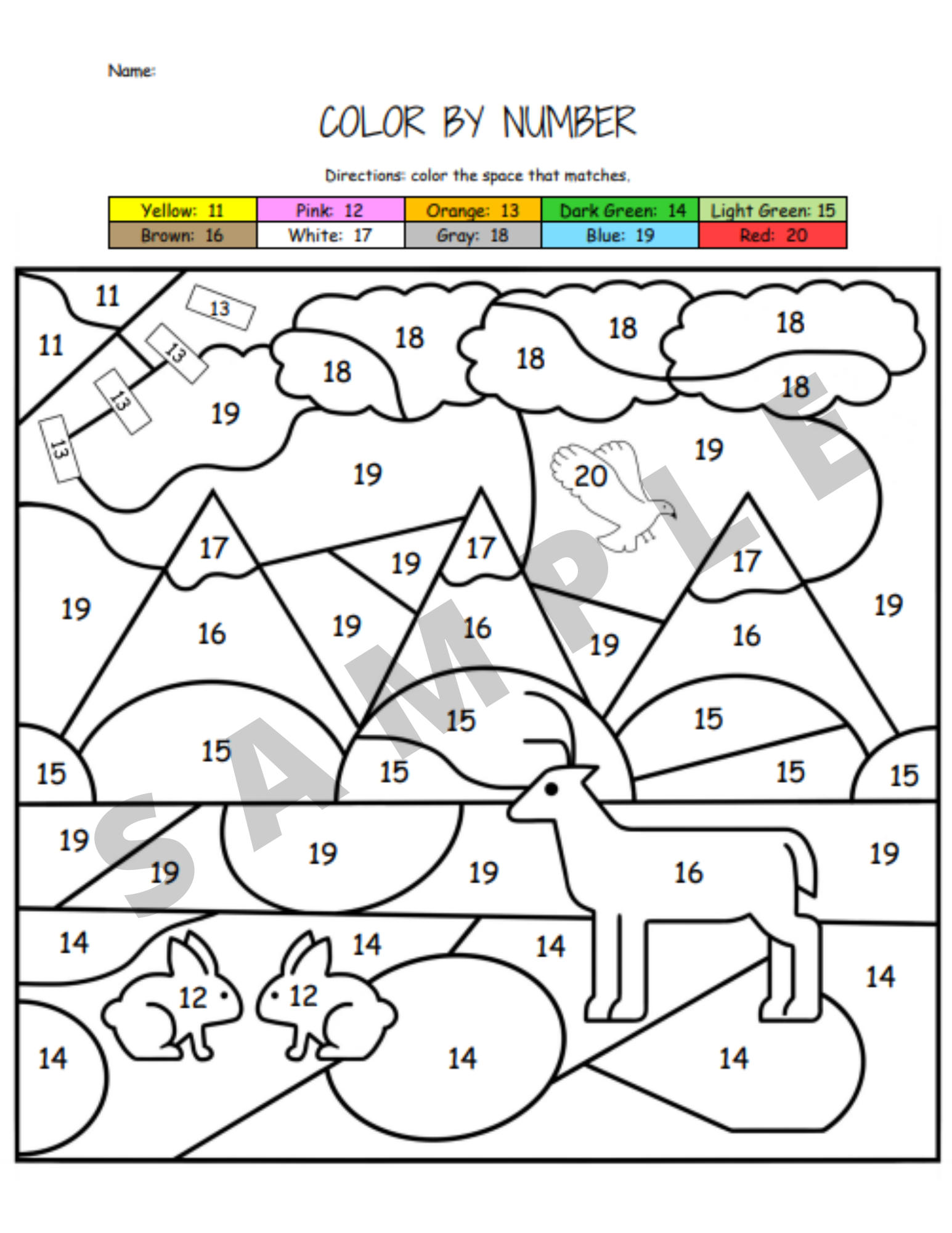 color by number worksheet