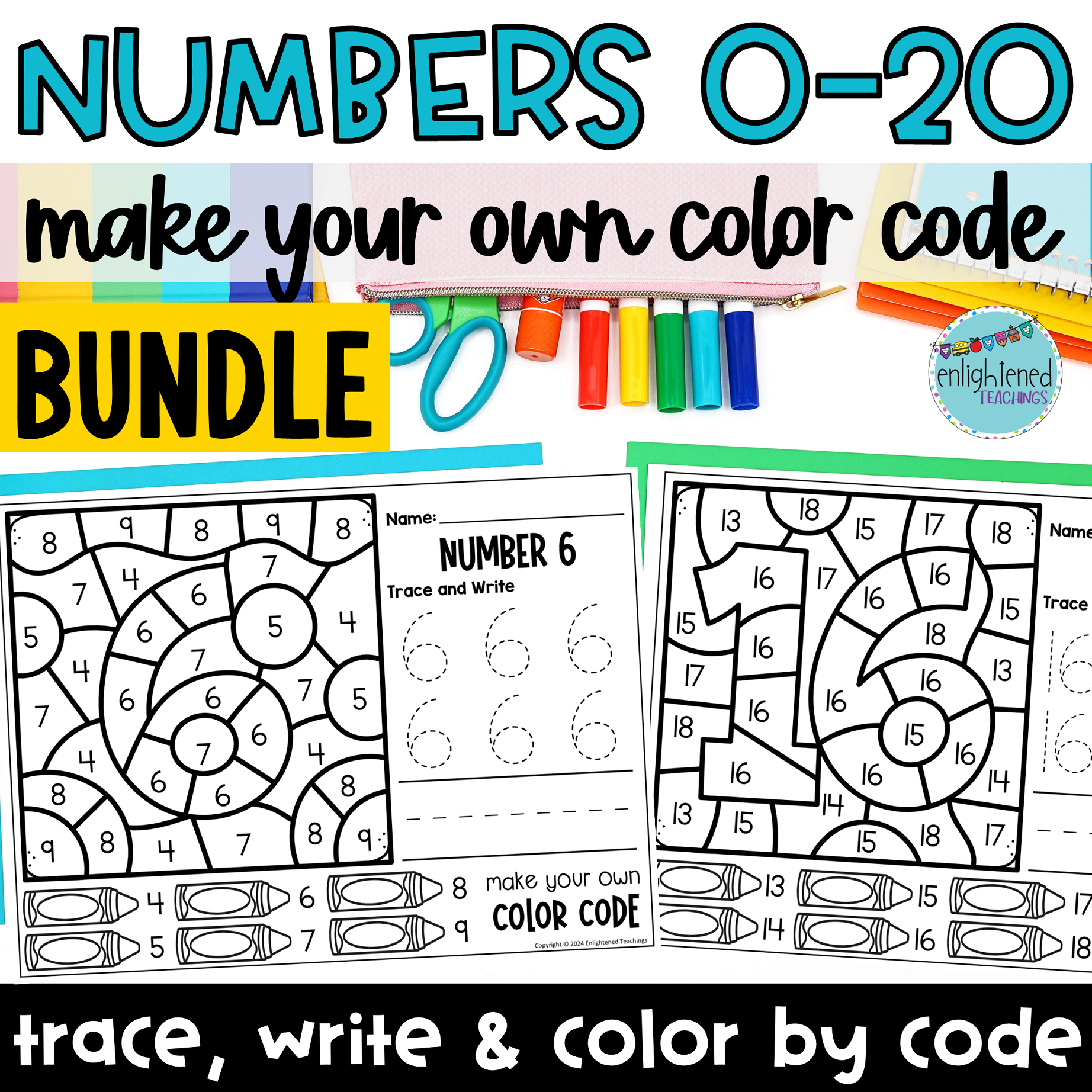 Numbers Color By Code BUNDLE Numbers 0 20 Made By Teachers