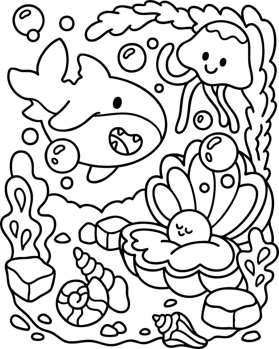 Ocean Friends Cute Coloring Page Ocean Friends Cute Coloring Page