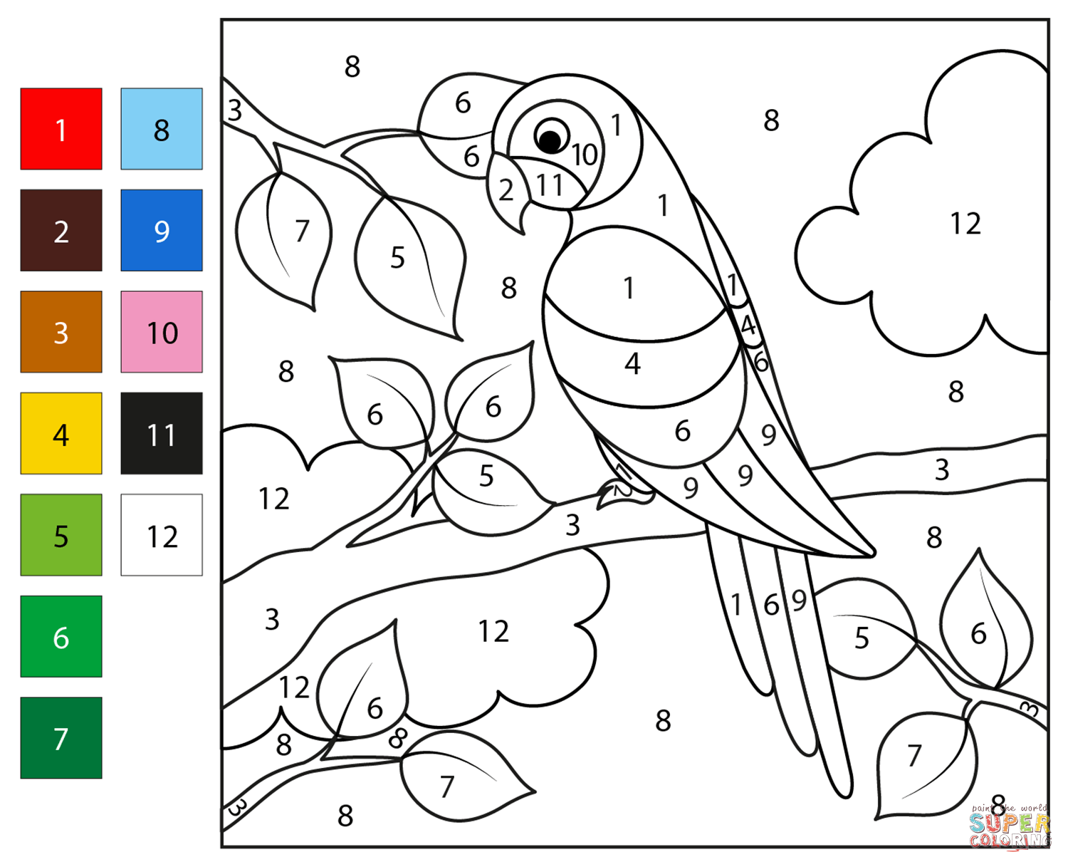 Parrot Color By Number Coloring Page Free Printable