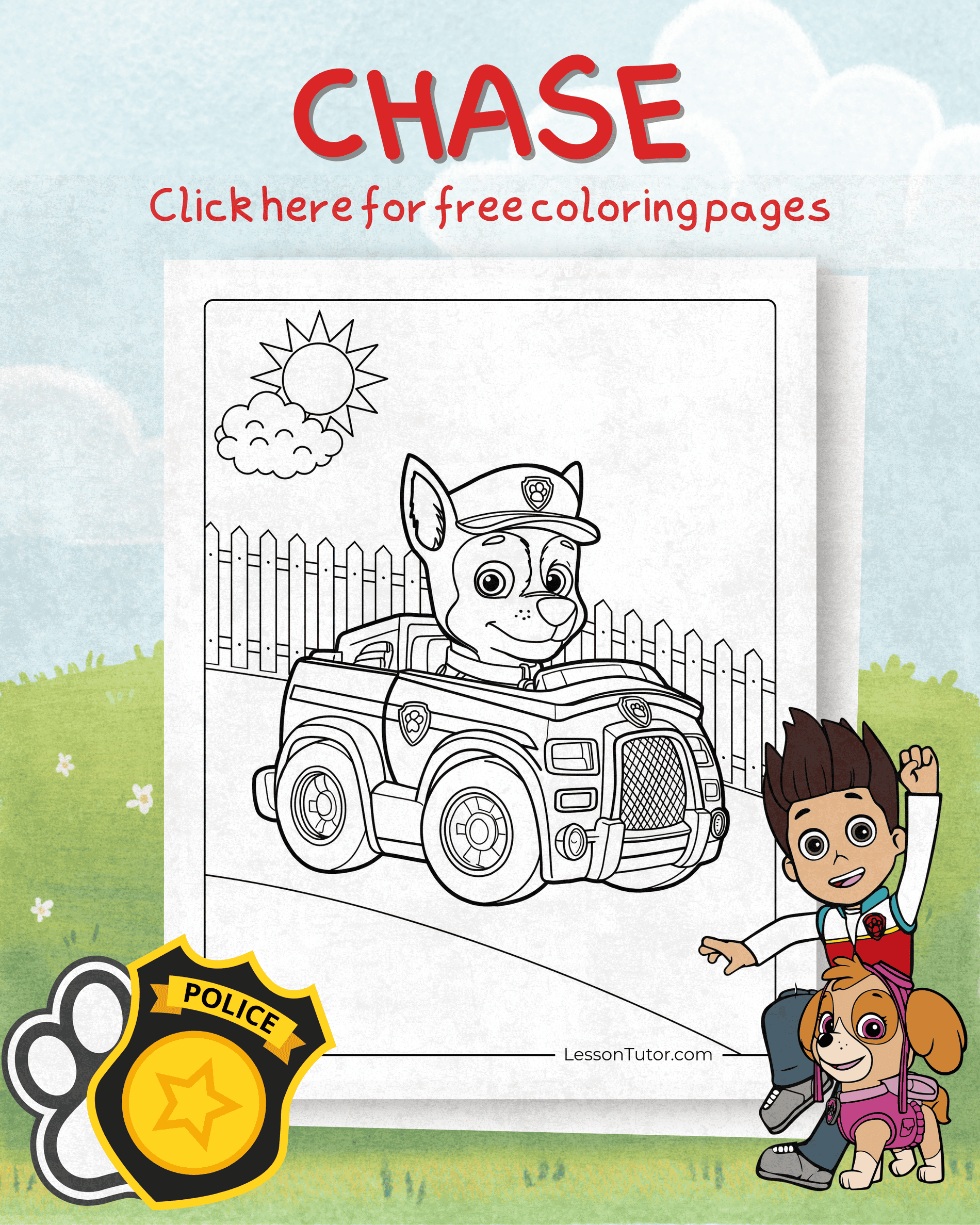Paw Patrol Chase Coloring Pages Lesson Tutor