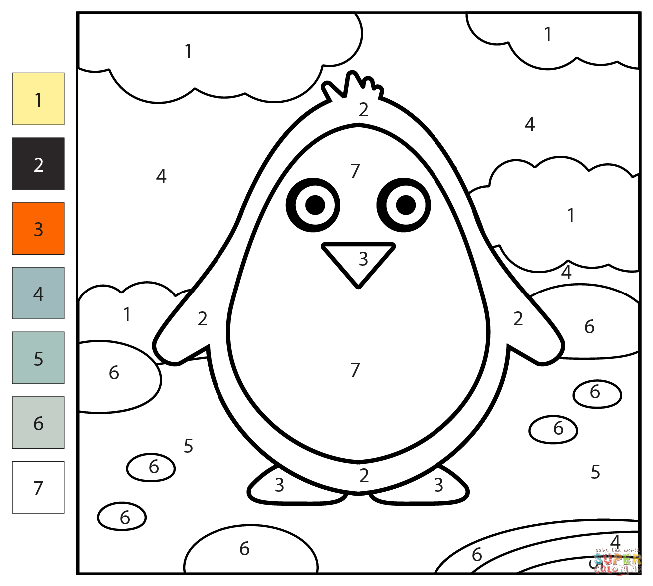 Penguin Color By Number Coloring Page Free Printable