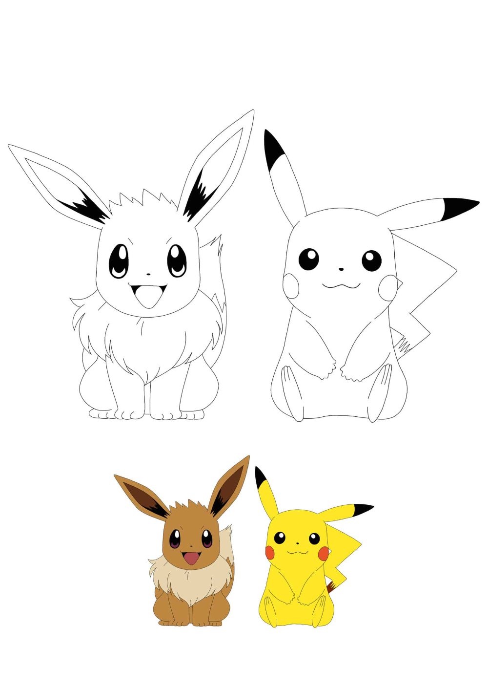 Pikachu And Eevee Coloring Pages 2 Free Coloring Sheets 2021 Coloringpages