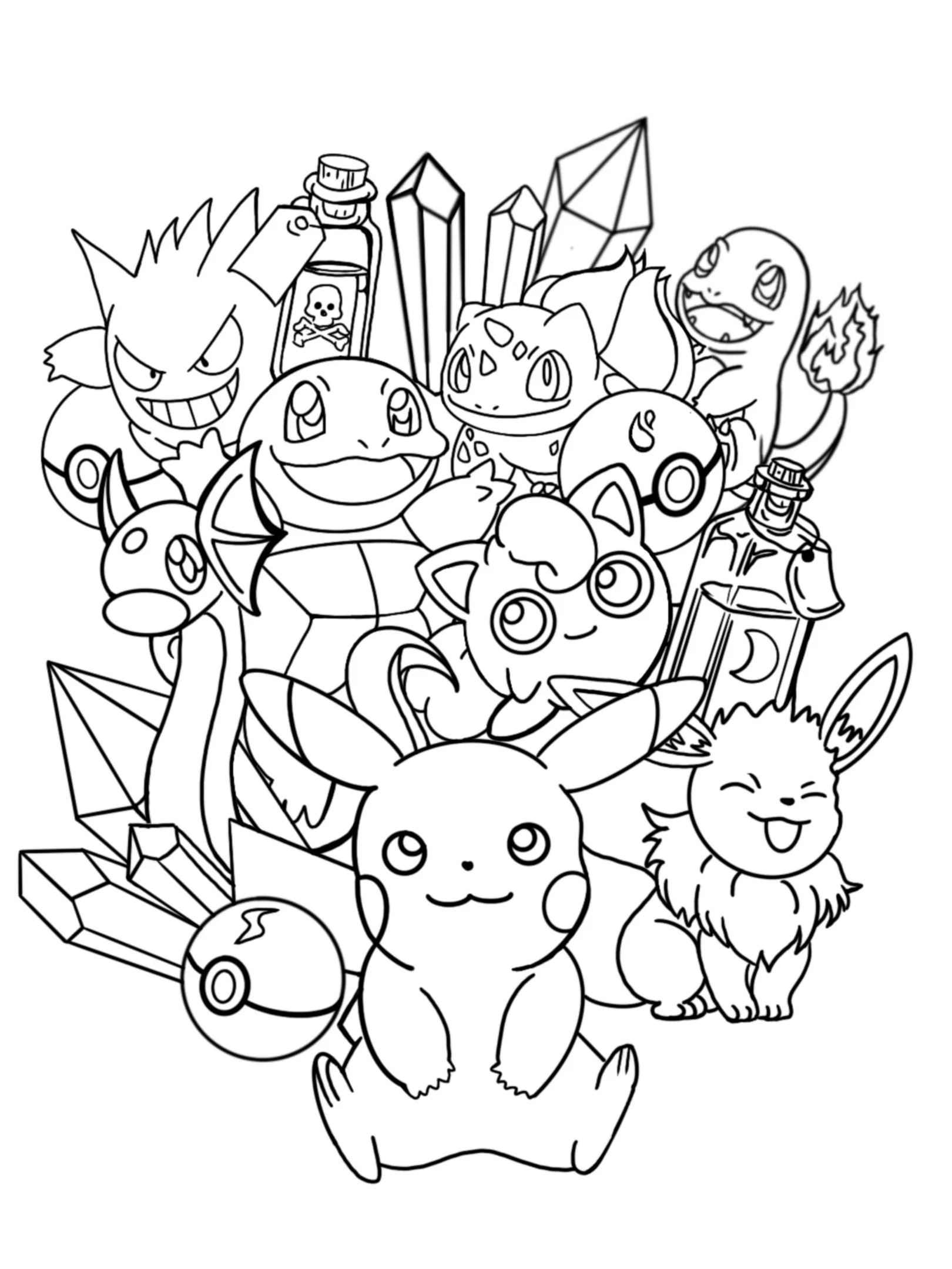 Pikachu Friends With Crystals Potions coloring Page Etsy Israel