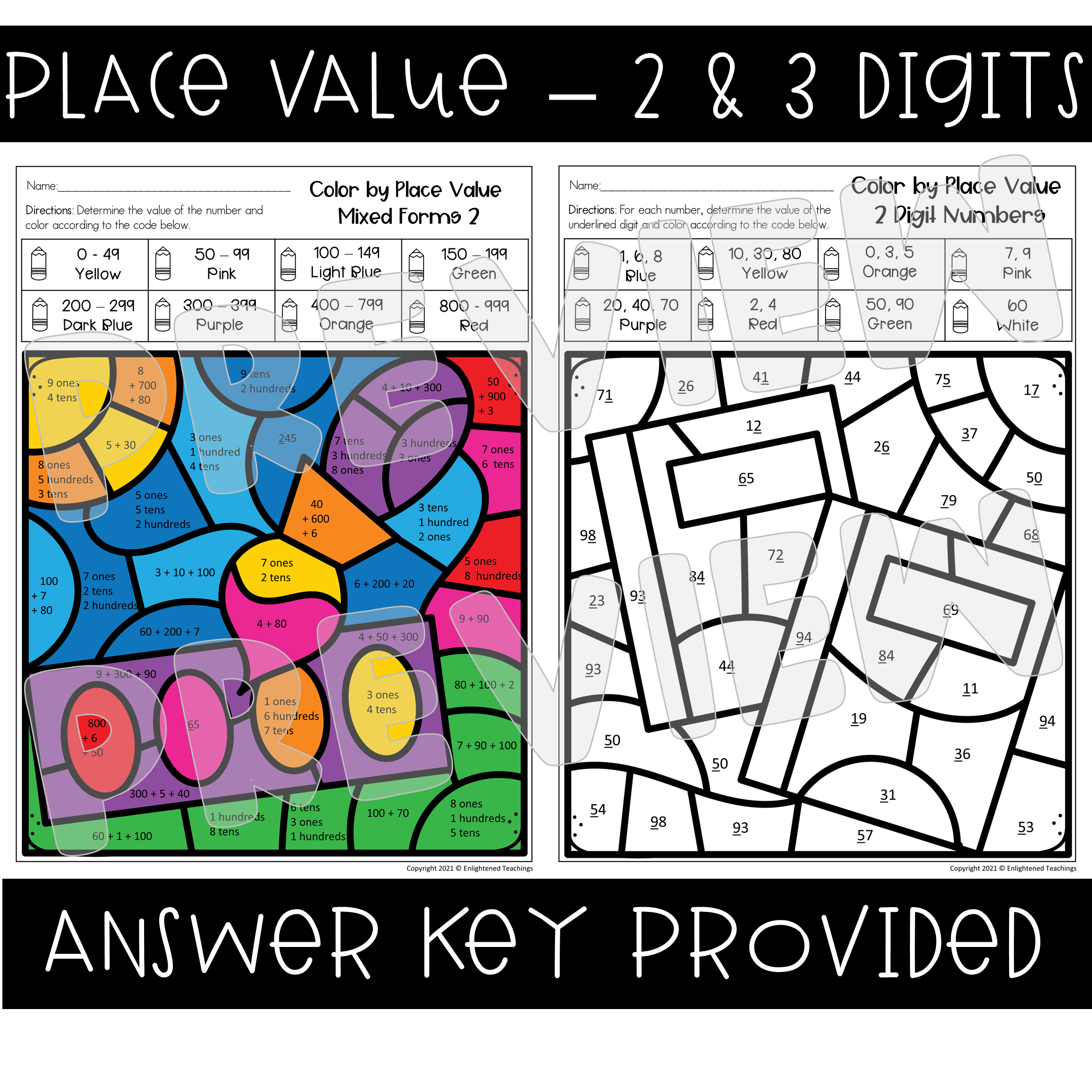Place Value Hundreds Tens And Ones Color By Code Place Value Worksheets Made By Teachers