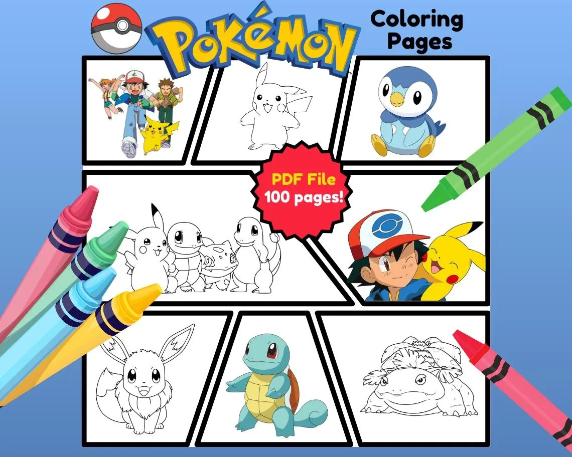 Pokemon 100 Coloring Pages Digital Printable Etsy