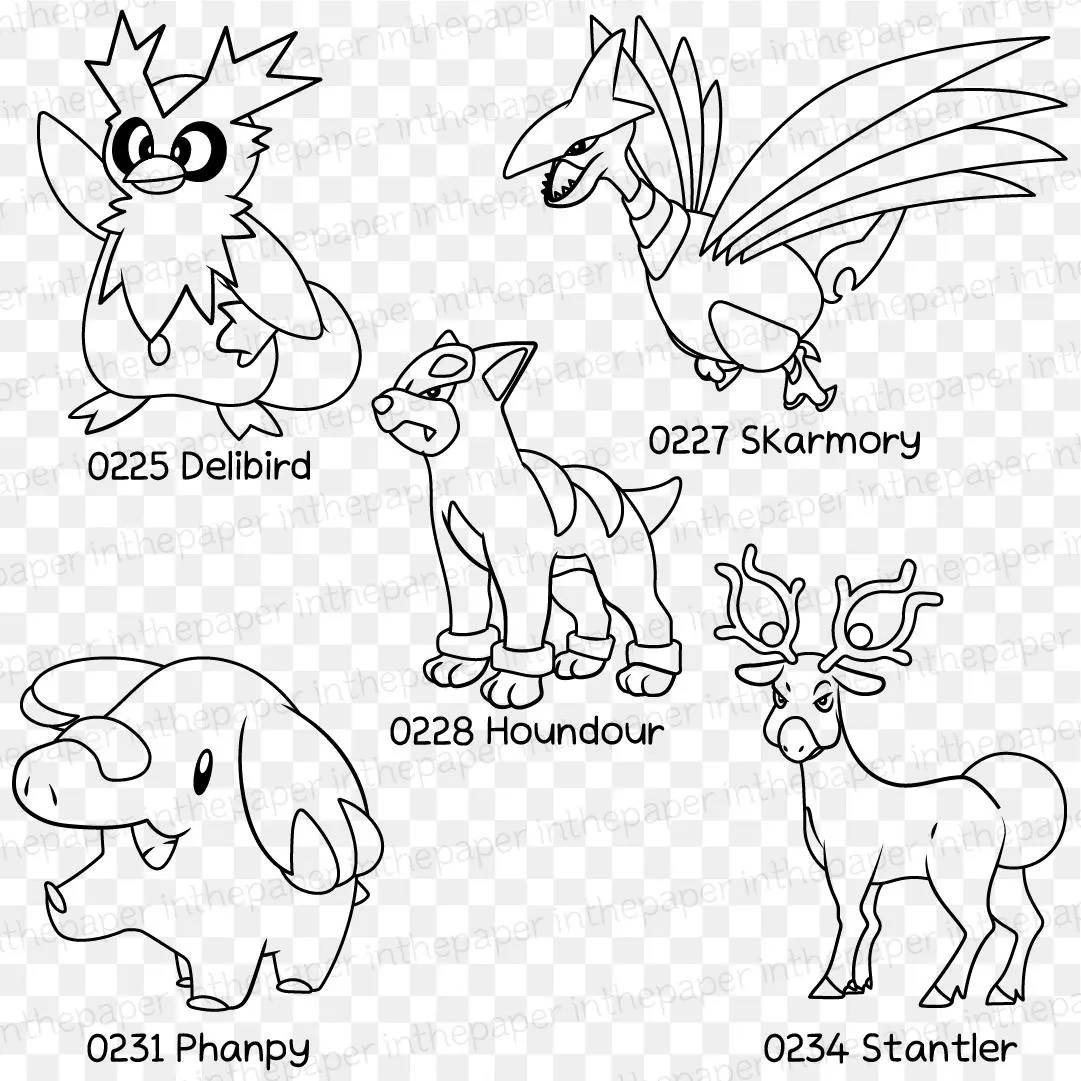 Pokemon Coloring Papers For Kids PNG SVG Blackline Animal Outline Cartoon Bundle Ball Pok dex Evolution Togepi Heracross Houndour Skarmory Etsy