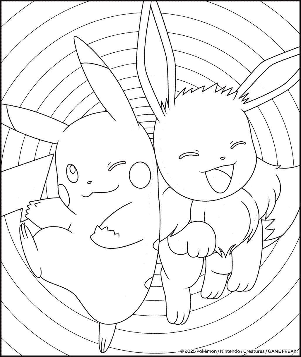 Pokemon Pikachu And Eevee Coloring Page