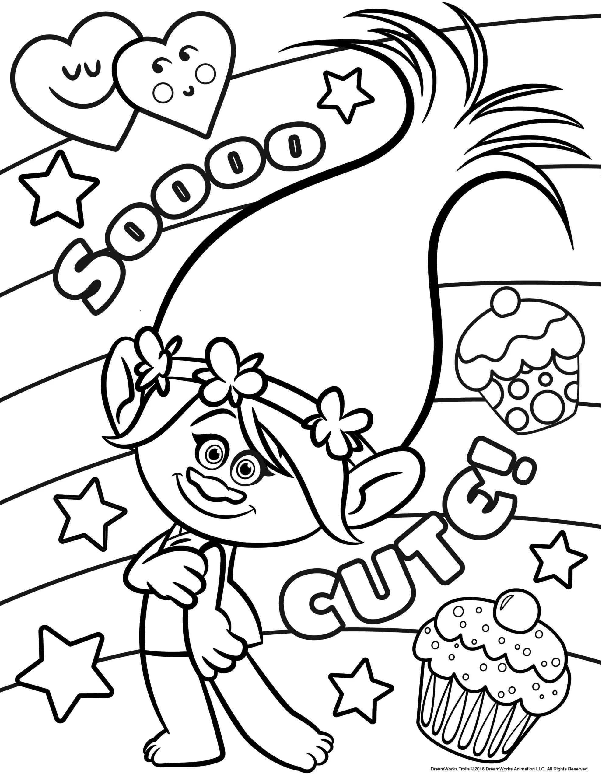 Poppy So Cute Trolls Coloring Pages