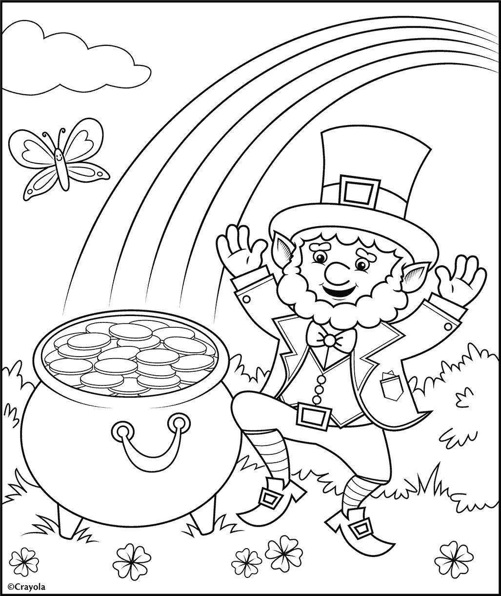 Pot Of Gold Leprechaun Coloring Page For Kids