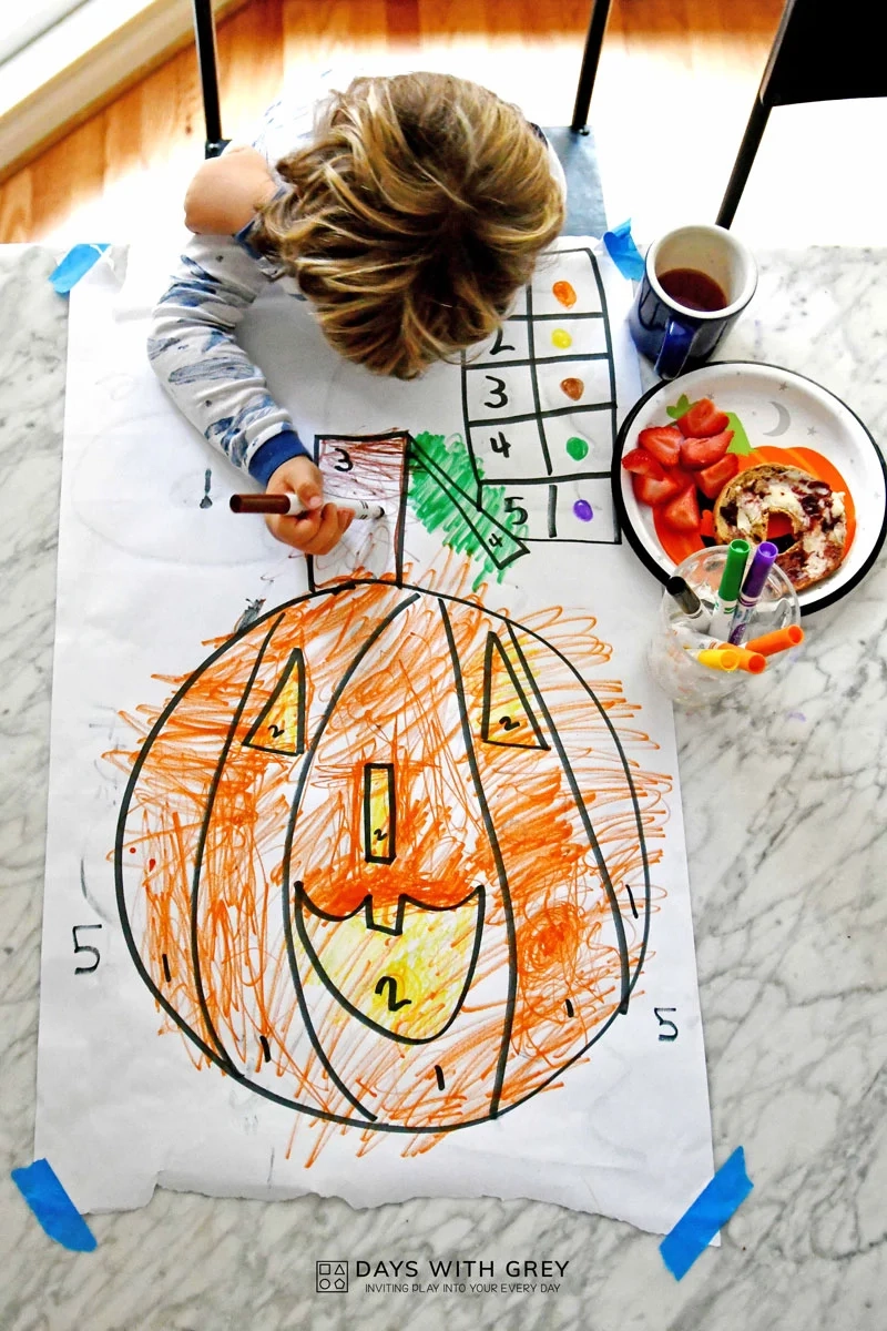 Preschool Color By Number For Halloween Days With Grey