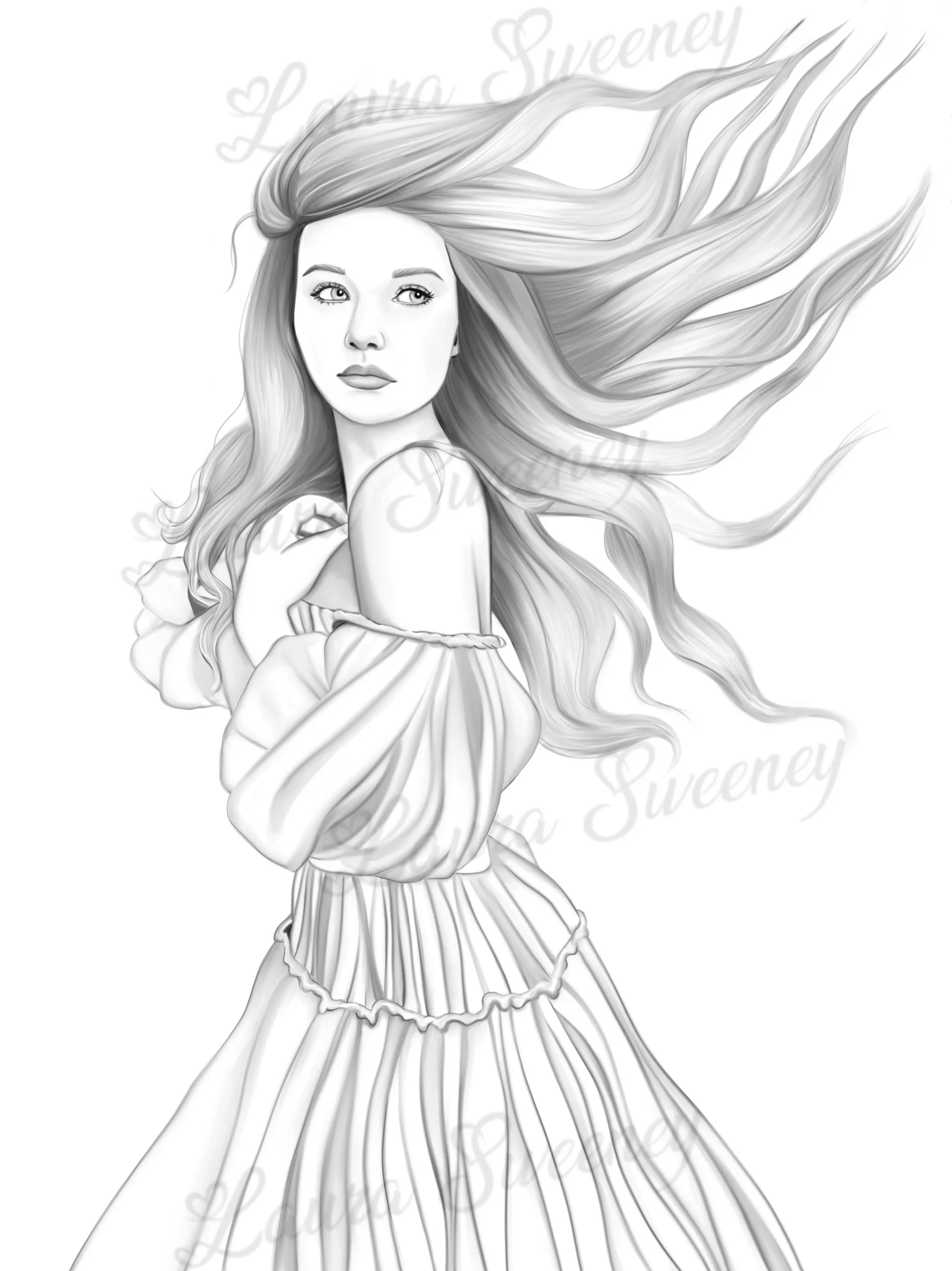 Pretty Girl Coloring Pages Fancy Adult Coloring Page Printable Grayscale Coloring Instant Download Etsy