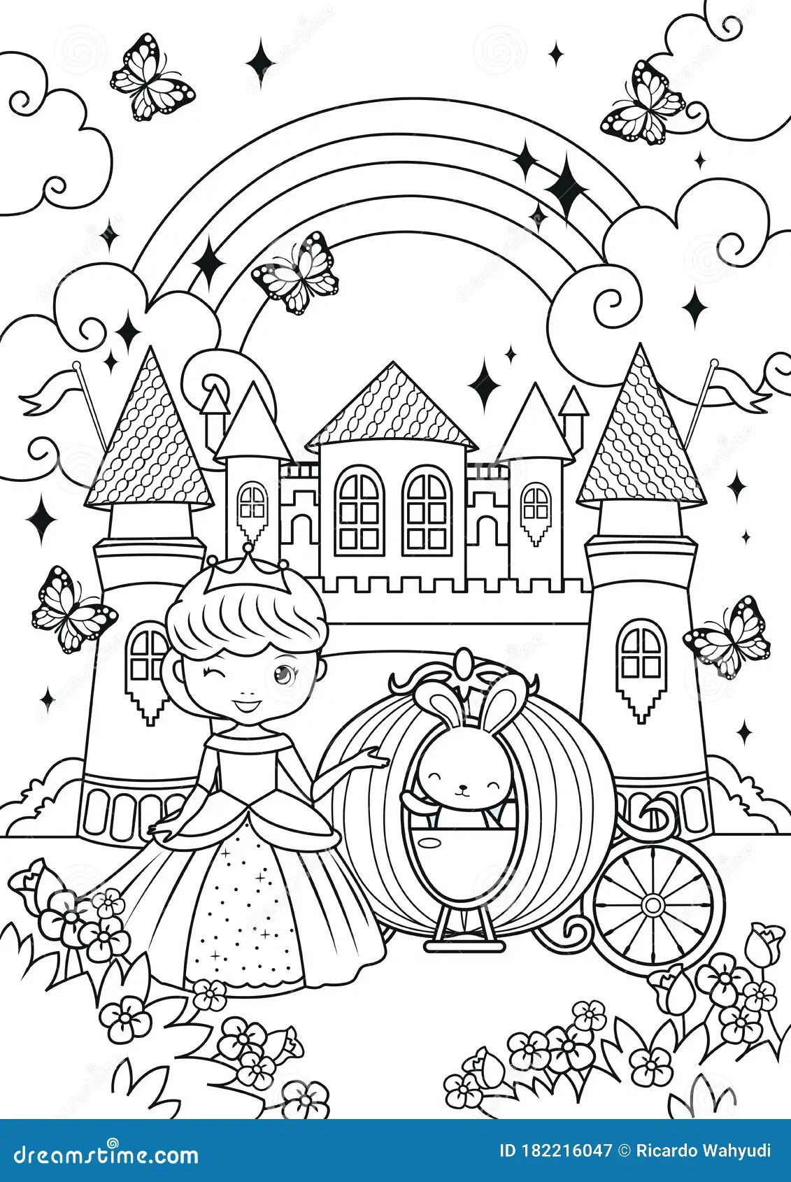 Princess And Bunny In The Castle Coloring Pages Stock Vector Illustration Of Bunny Crown 182216047