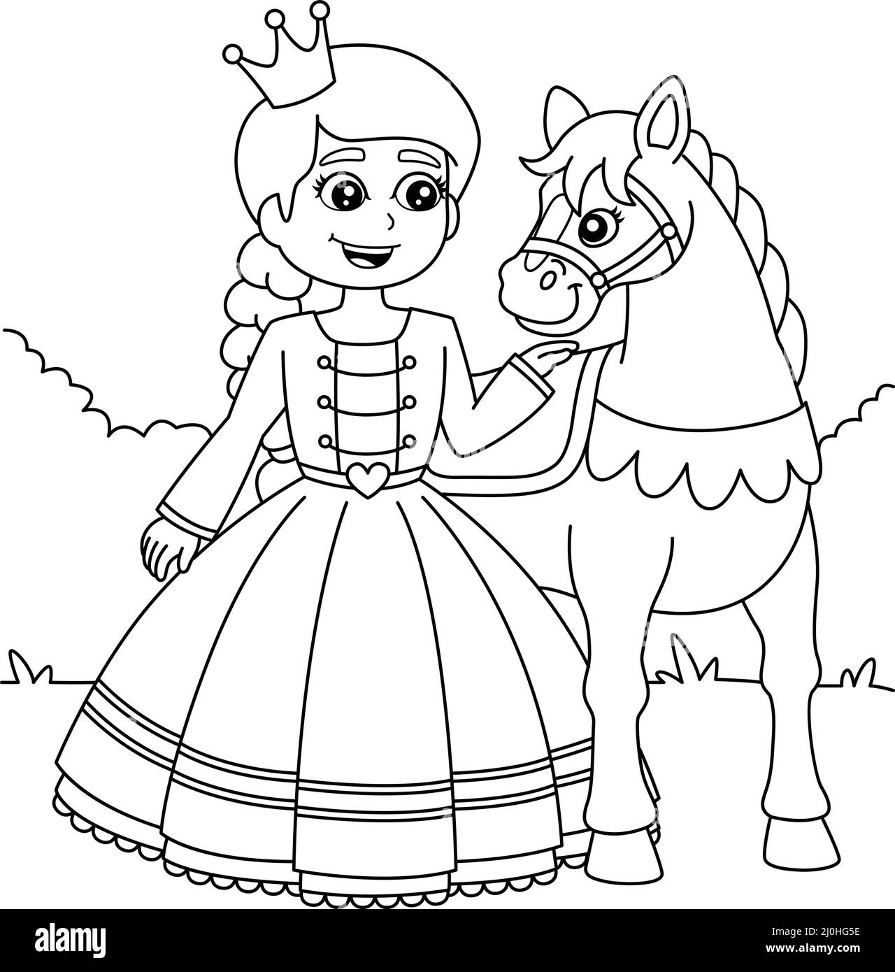 Princess And Horse Coloring Page For Kids Stock Vector Image Art Alamy