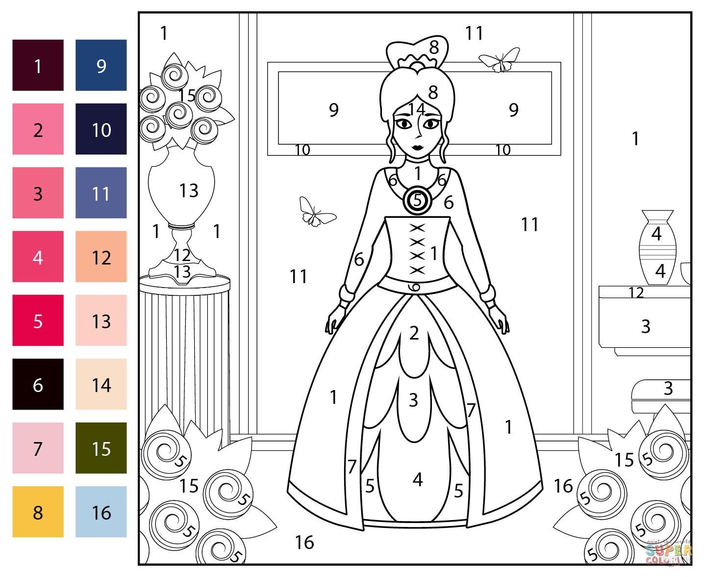 Princess Color By Number Coloring Page Free Printable