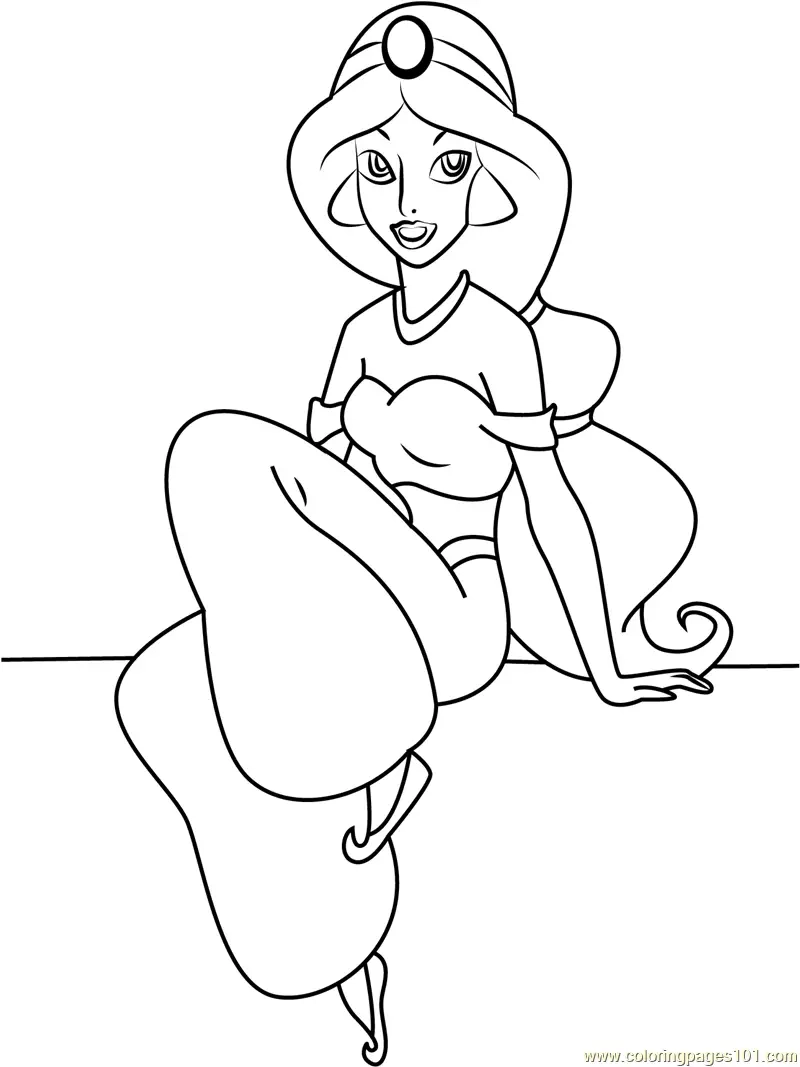 Princess Jasmine Sitting Down Coloring Page For Kids Free Aladdin Printable Coloring Pages Online For Kids ColoringPages101 Coloring Pages For Kids