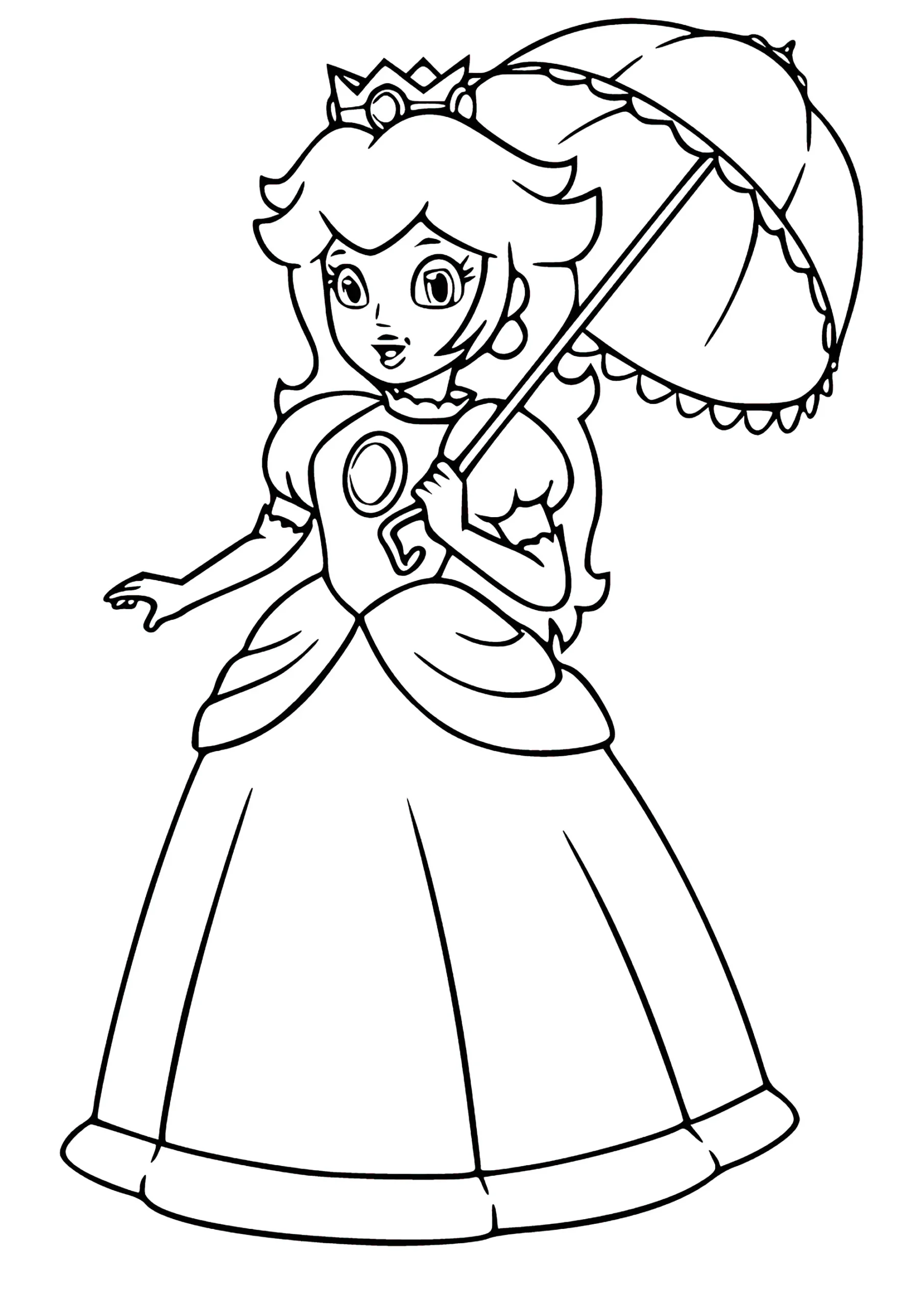Princess Peach With A Parasol Super Mario Bros Coloring Pages