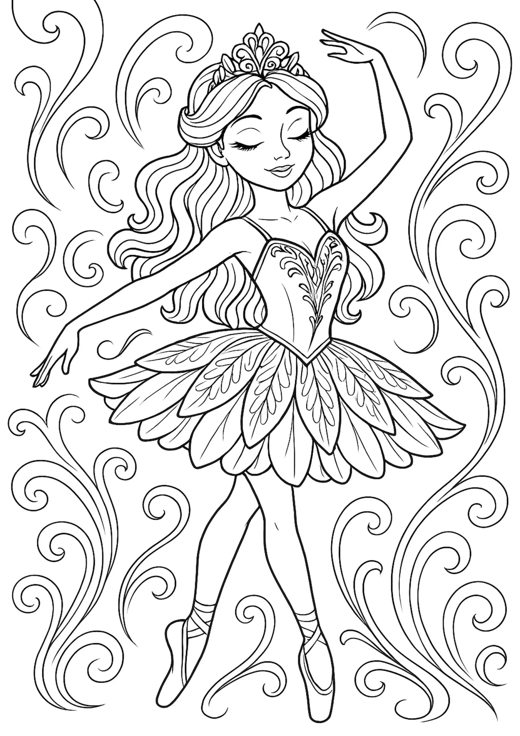 Printable Ballerina Coloring Pages A4 PDF Download Graceful Ballet Dancer Art For Kids Adults portrait Format Etsy