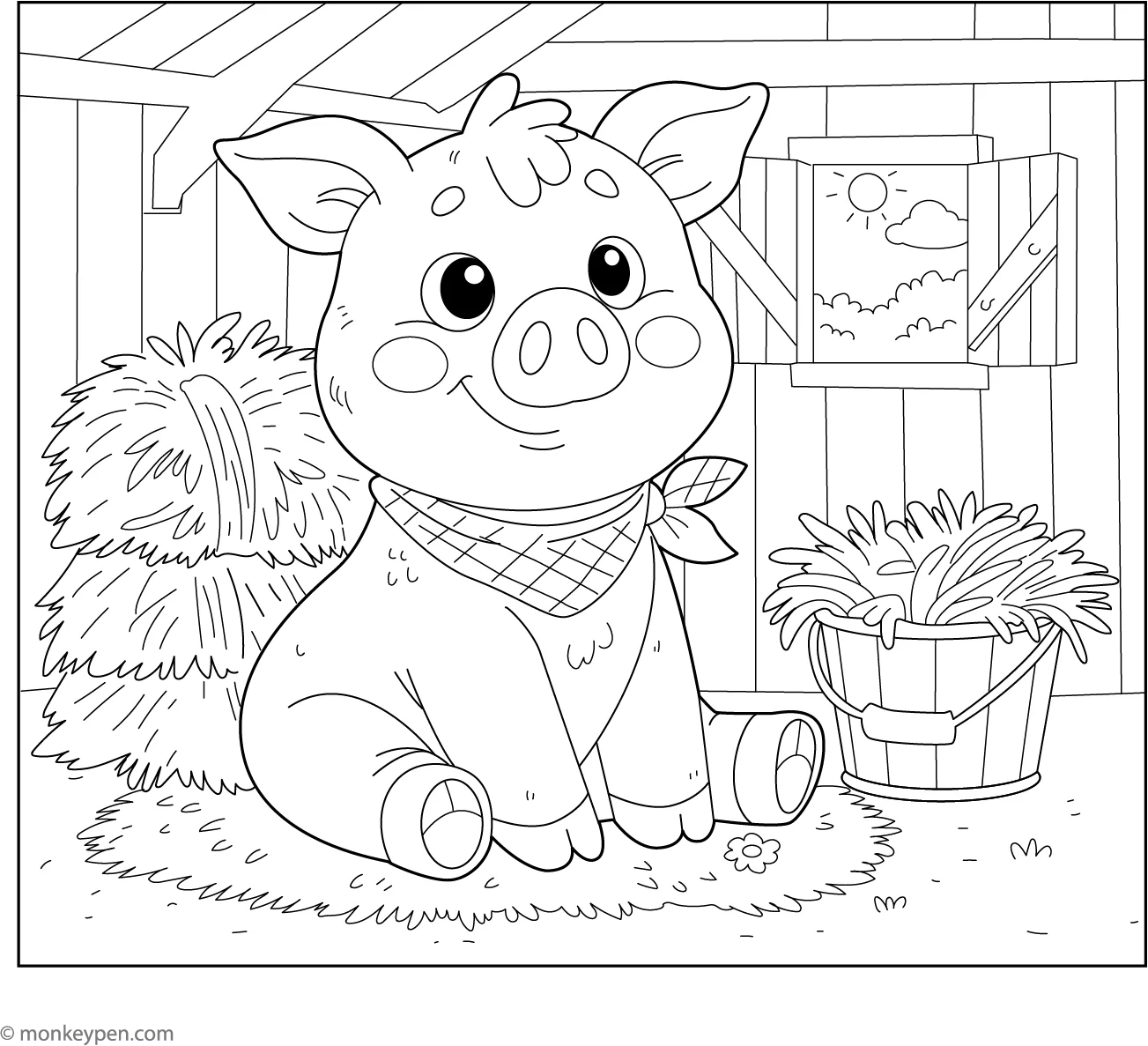 Printable Pig In A Barn Coloring Page Free PDF For Kids