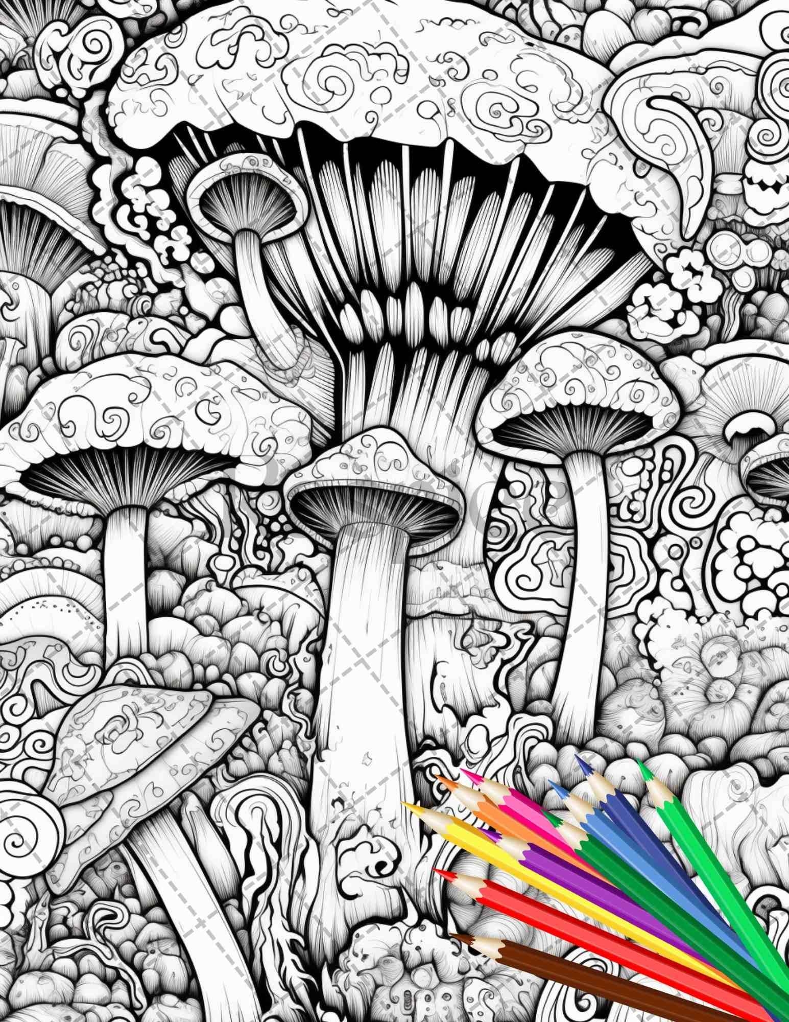 Psychedelic Trippy Coloring Book Printable For Adults Grayscale Color RASPIEE