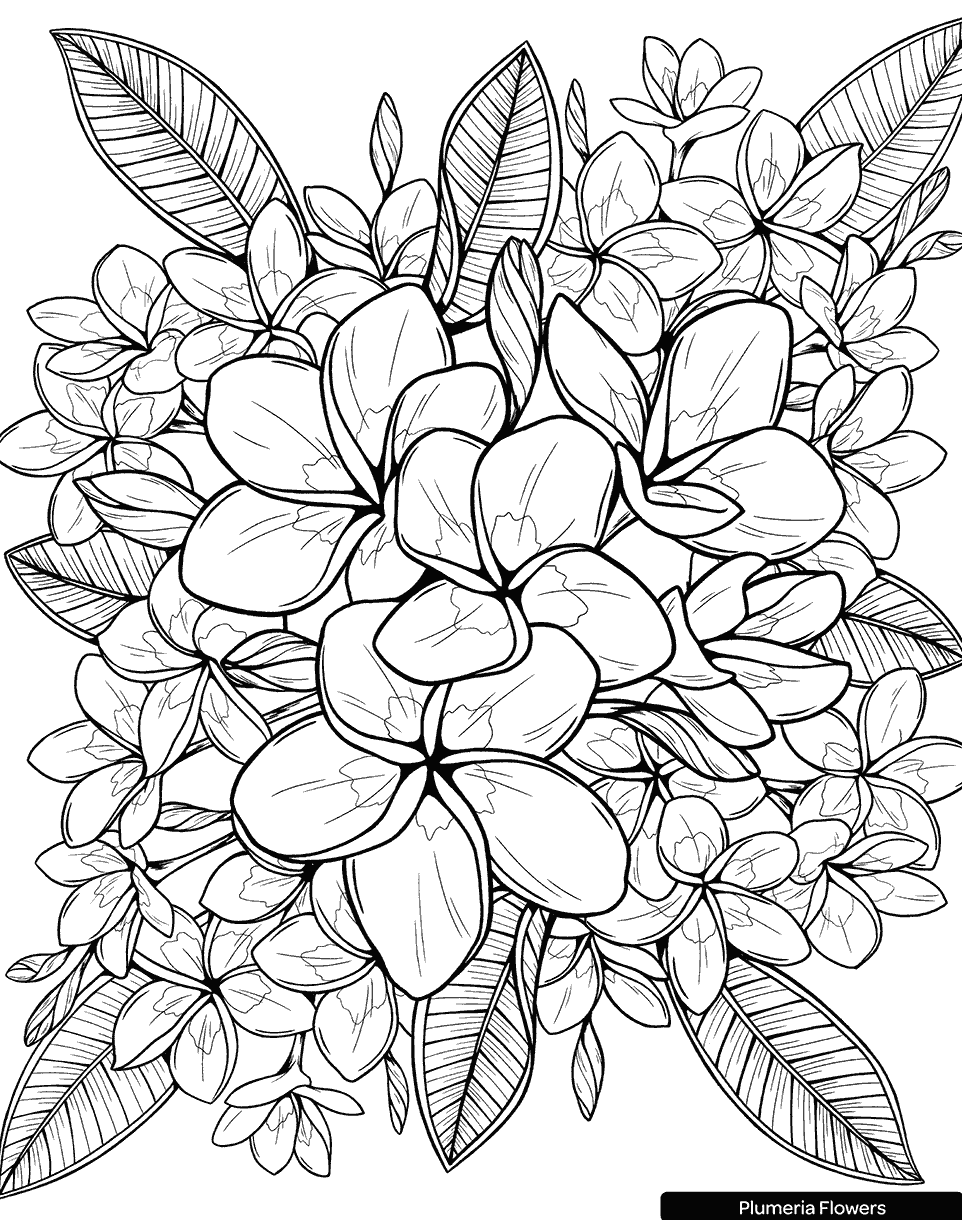 Pumeria Flower Coloring Page For Adults