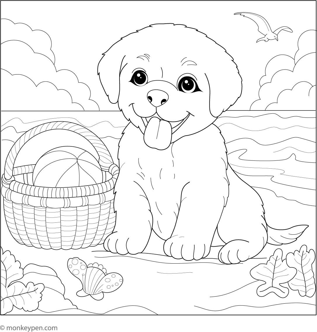Puppy At The Beach Coloring Page Free Printable For Kids