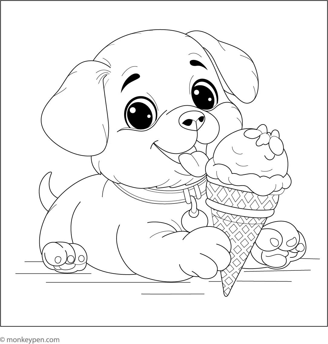 Puppy With An Ice Cream Coloring Page Fun For Kids